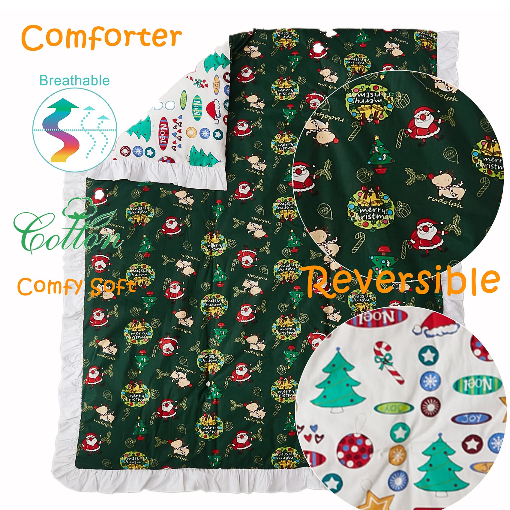 Brandream 3-Piece Baby Crib Bedding Set - 100% Cotton Nursery Set for Boys & Girls | Gender Neutral Crib Comforter, Fitted Sheet & Dust Ruffle - Perfect for Christmas Gifts & Nursery Decor