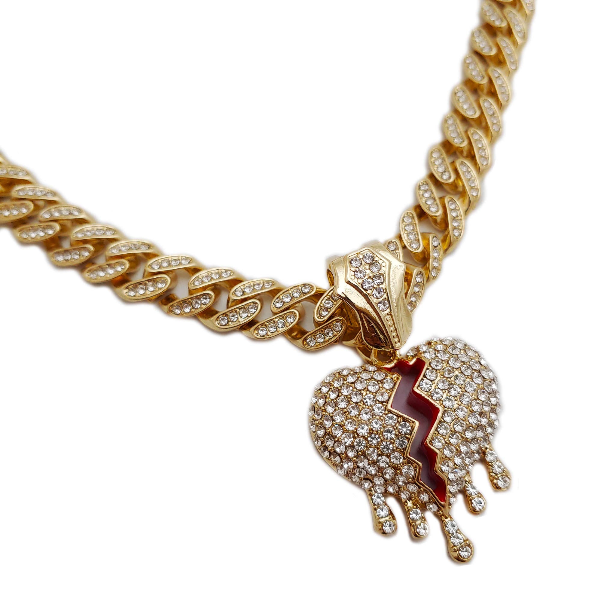 Hip Hop Drip Broken Heart Pendant with 12mm 18