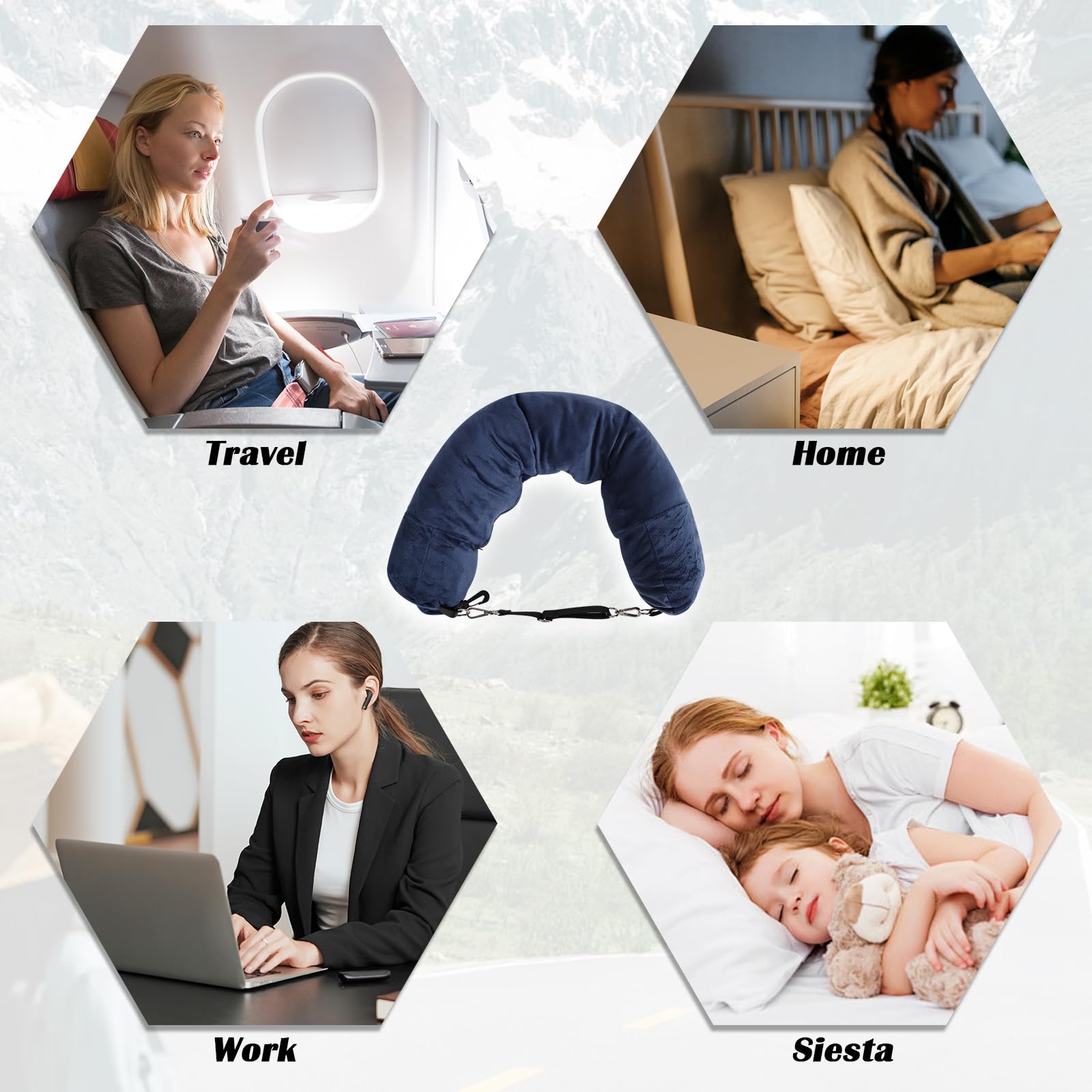 Guittly Memory Foam Travel Neck Pillow for Airplane, Car & Office - Adjustable & Washable with Removable Cover - Blue - Perfect for Long Flights, Road Trips & Work Breaks