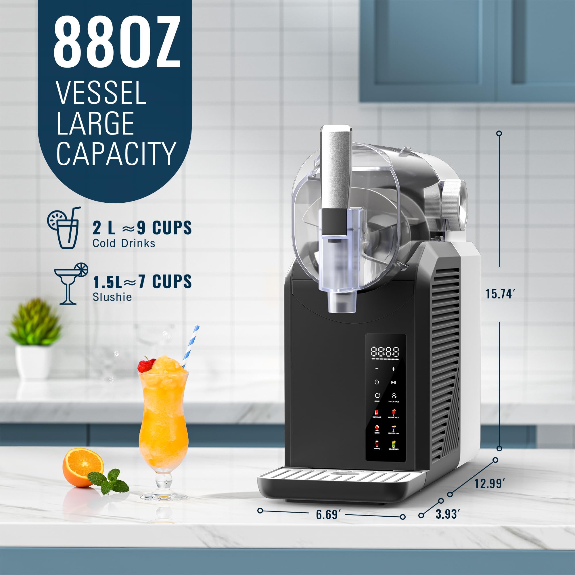 Best Slushie Machine for Home - 15-Min RapidChill Technology, 88 oz Capacity with 6 Preset Programs for Frozen Margaritas, Milkshakes & Frappés - Perfect for Parties, Summer Treats & DIY Beverages