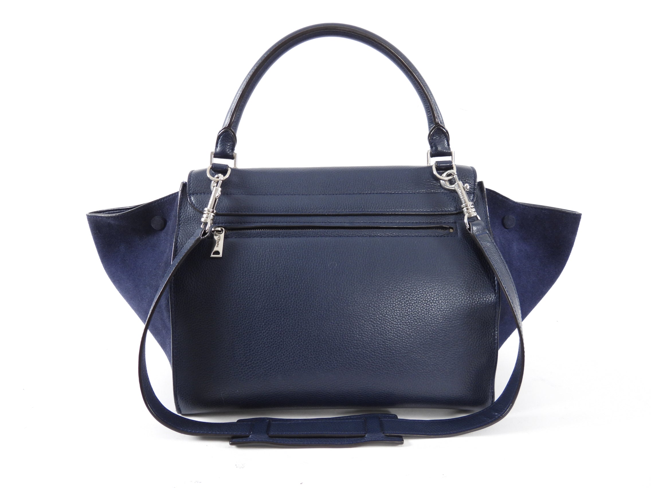 Celine Navy Leather and Suede Trapeze Two-Way Shoulder Bag - Luxury Handbag for Women, Perfect for Work, Travel and Everyday Use