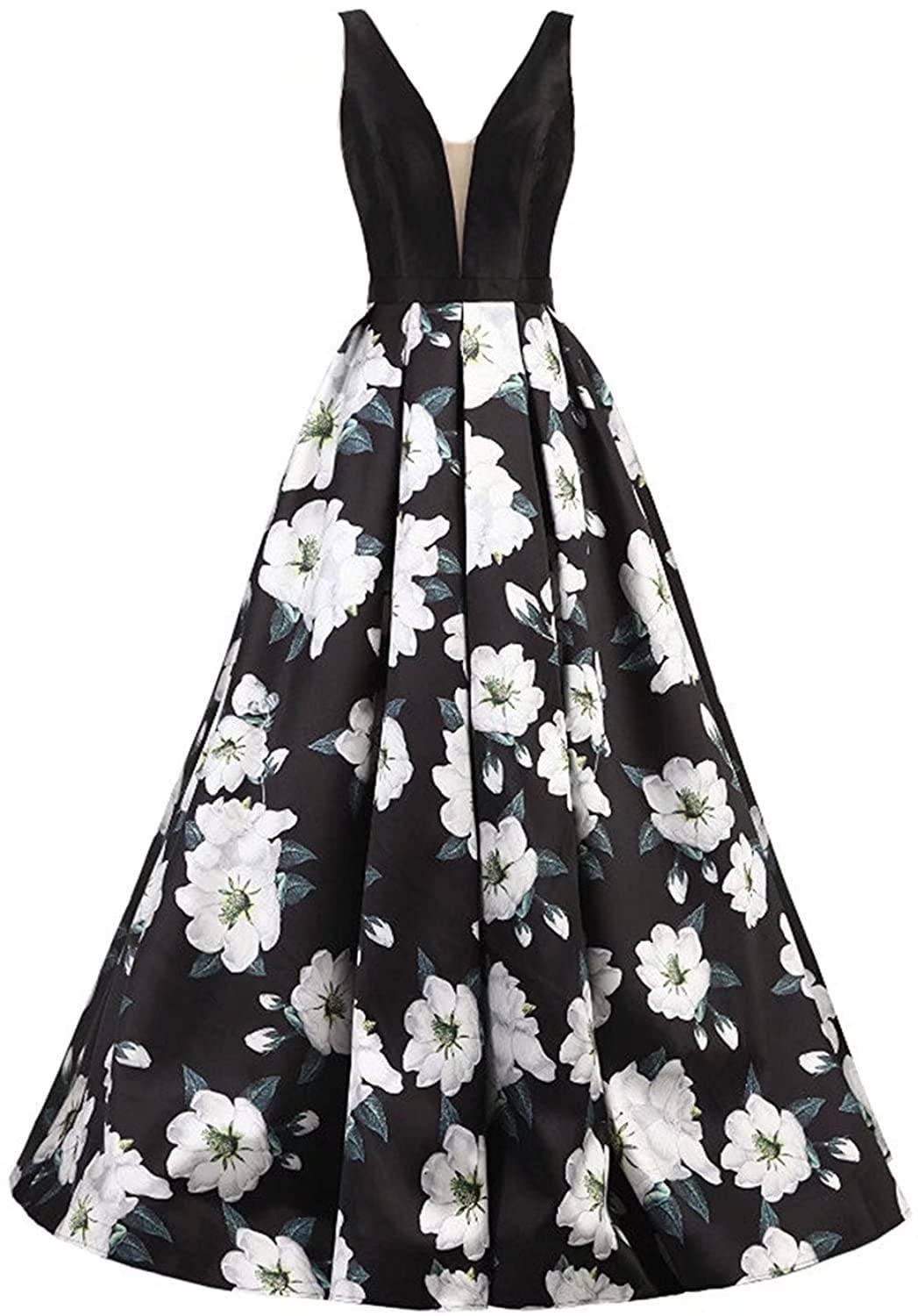 Elegant Floral Printed Sweetheart Neckline Prom Gown for Women - Long Evening Dress with Train - Perfect for Weddings, Proms, and Formal Events