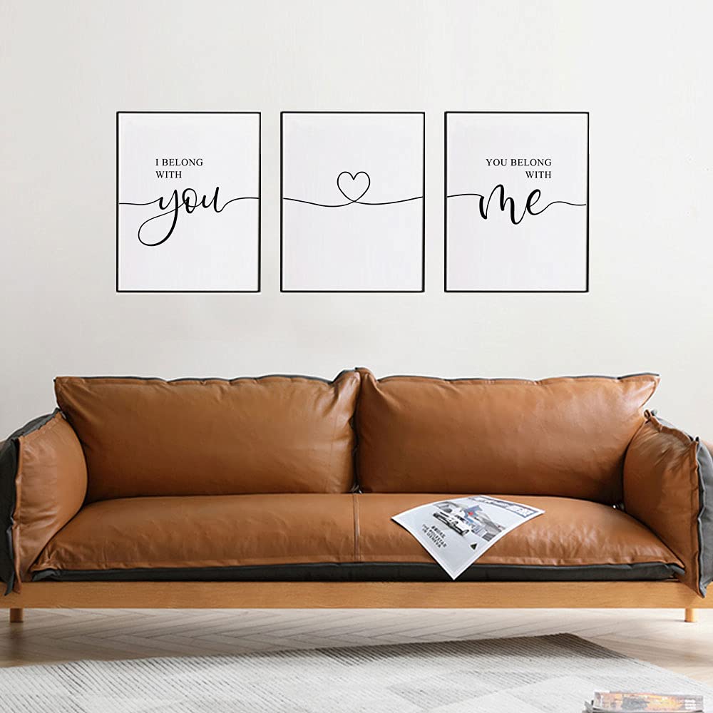 Set of 3 'I Belong With You You Belong With Me' Romantic Quote Prints - 11x14 Inch UNFRAMED Bedroom Wall Art, Couples Home Decor for Bedroom, Living Room & Wedding Gift