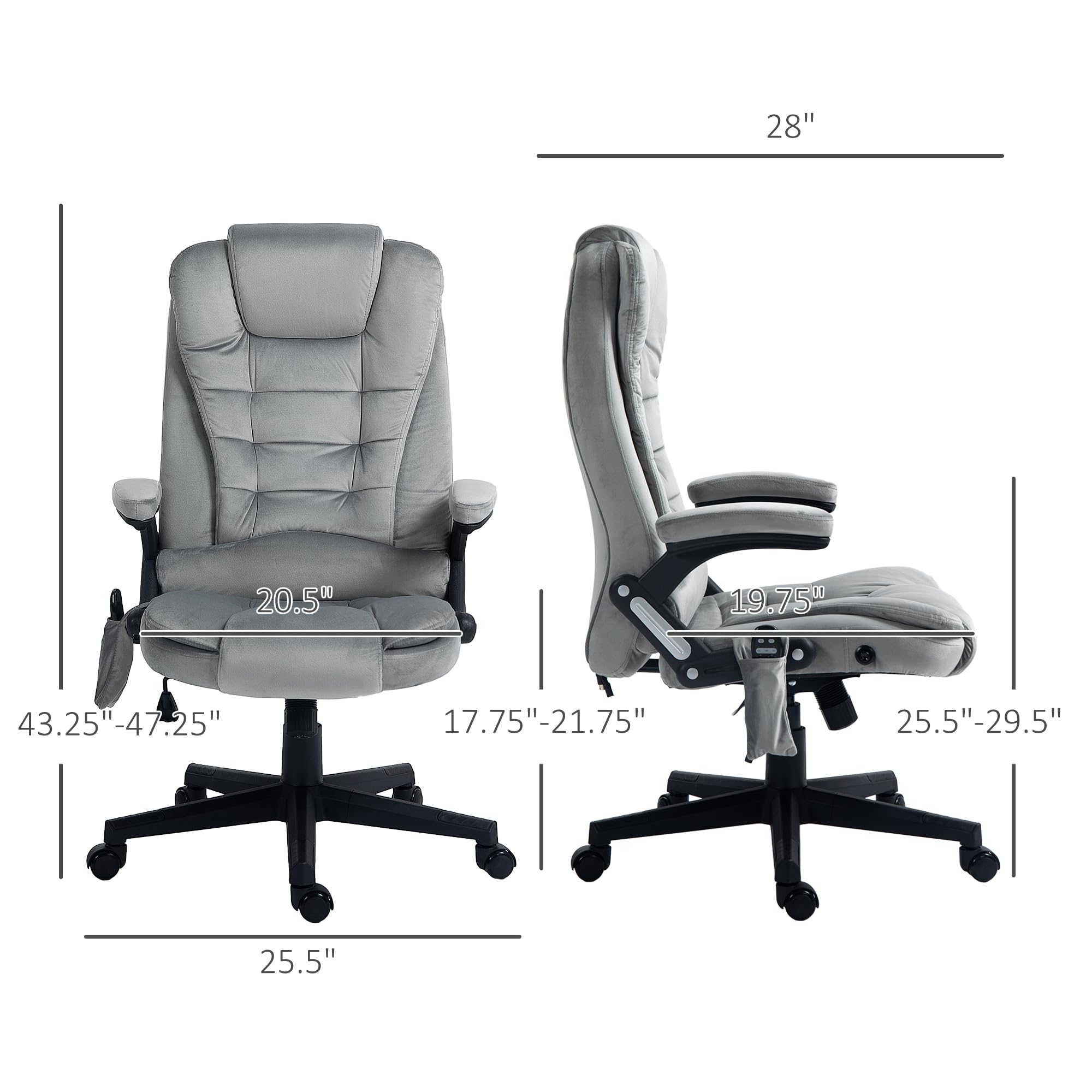 HOMCOM 6-Point Vibrating Massage Office Chair with Heating - High Back Executive Chair, Reclining Backrest, Padded Armrests & Remote Control - Gray - Perfect for Home Office, Gaming & Relaxation