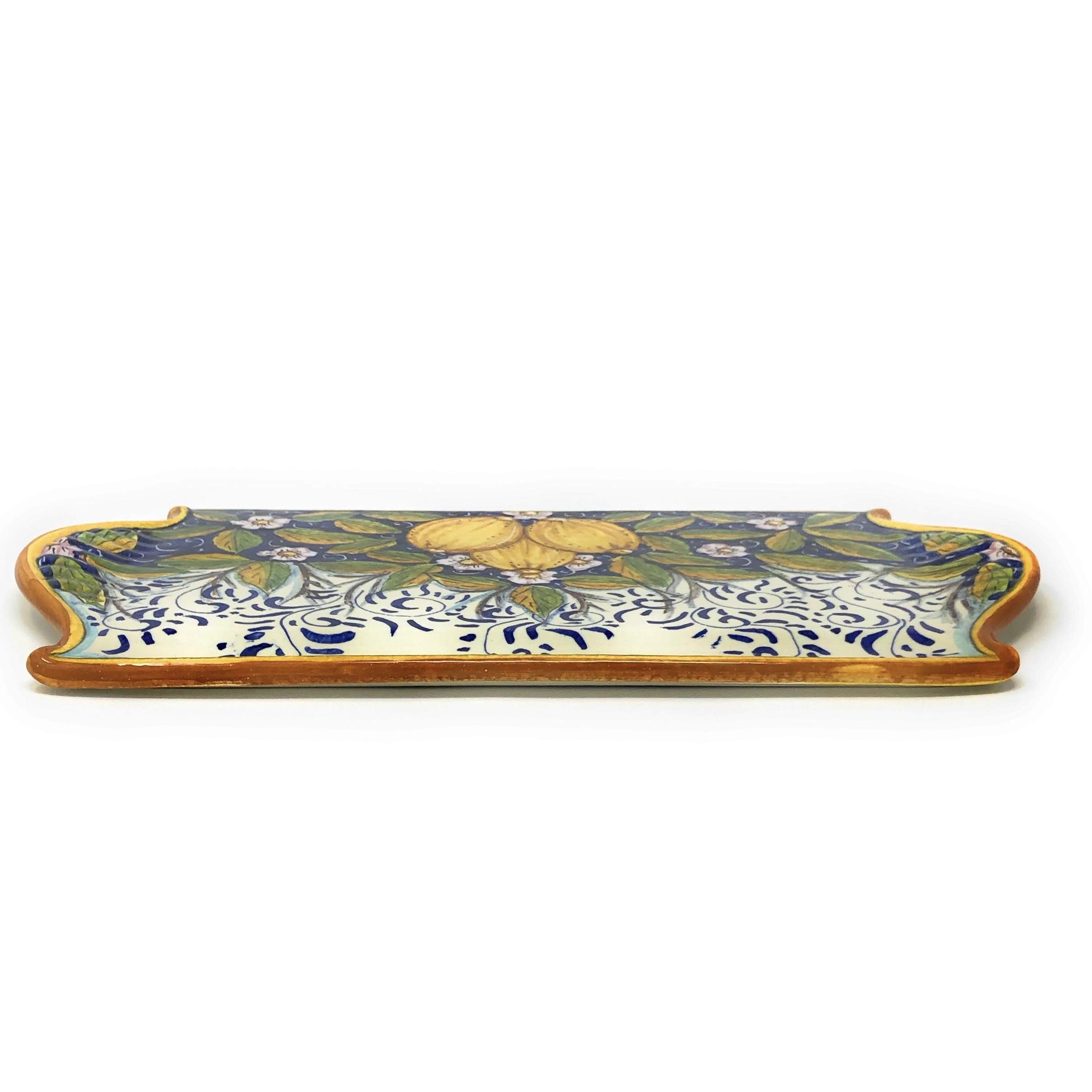 **Hand Painted Italian Ceramic Cheese Tray with Three Lemons Design - Tuscan Florence Artisan Appetizer Plate for Charcuterie, Entertaining & Home Decor - Made in Italy**
