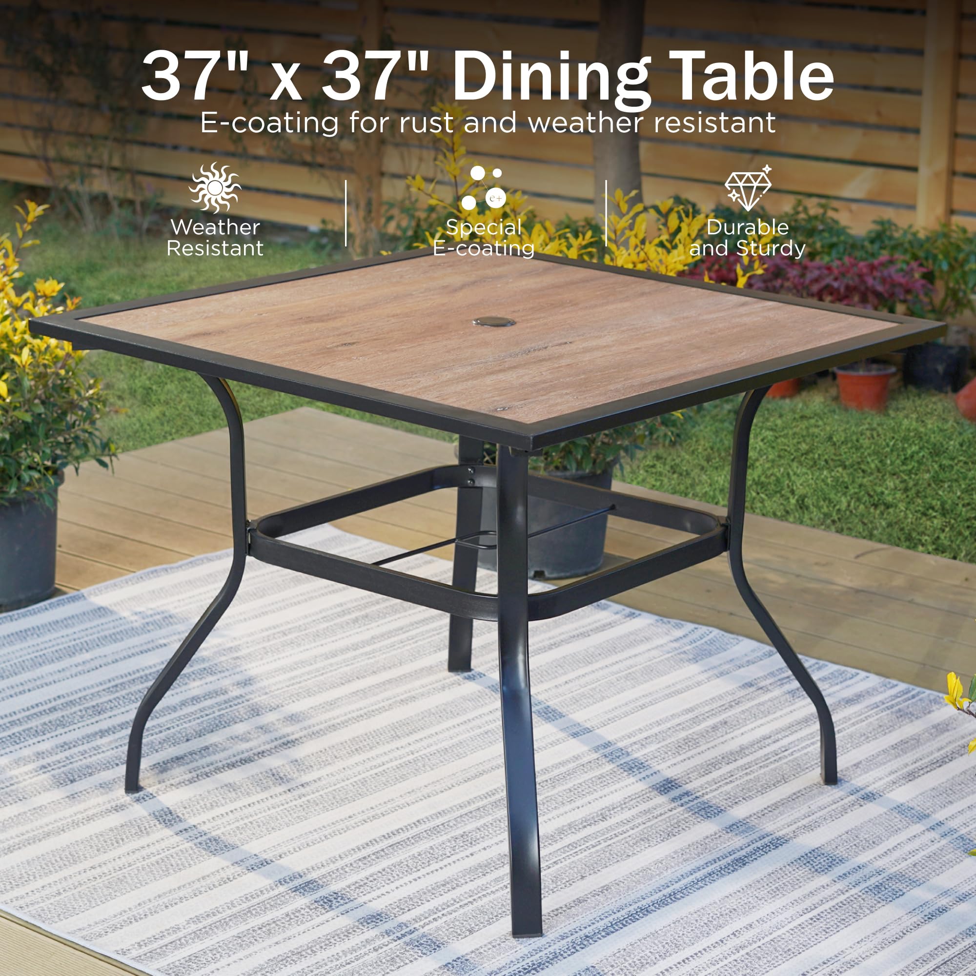 PHI VILLA 37 Inch Square Outdoor Dining Table and 4 Chairs Set - Wood-Like Patio Furniture for Garden, Backyard, Balcony - Weather-Resistant Bistro Set for Dining, Entertaining, Relaxing
