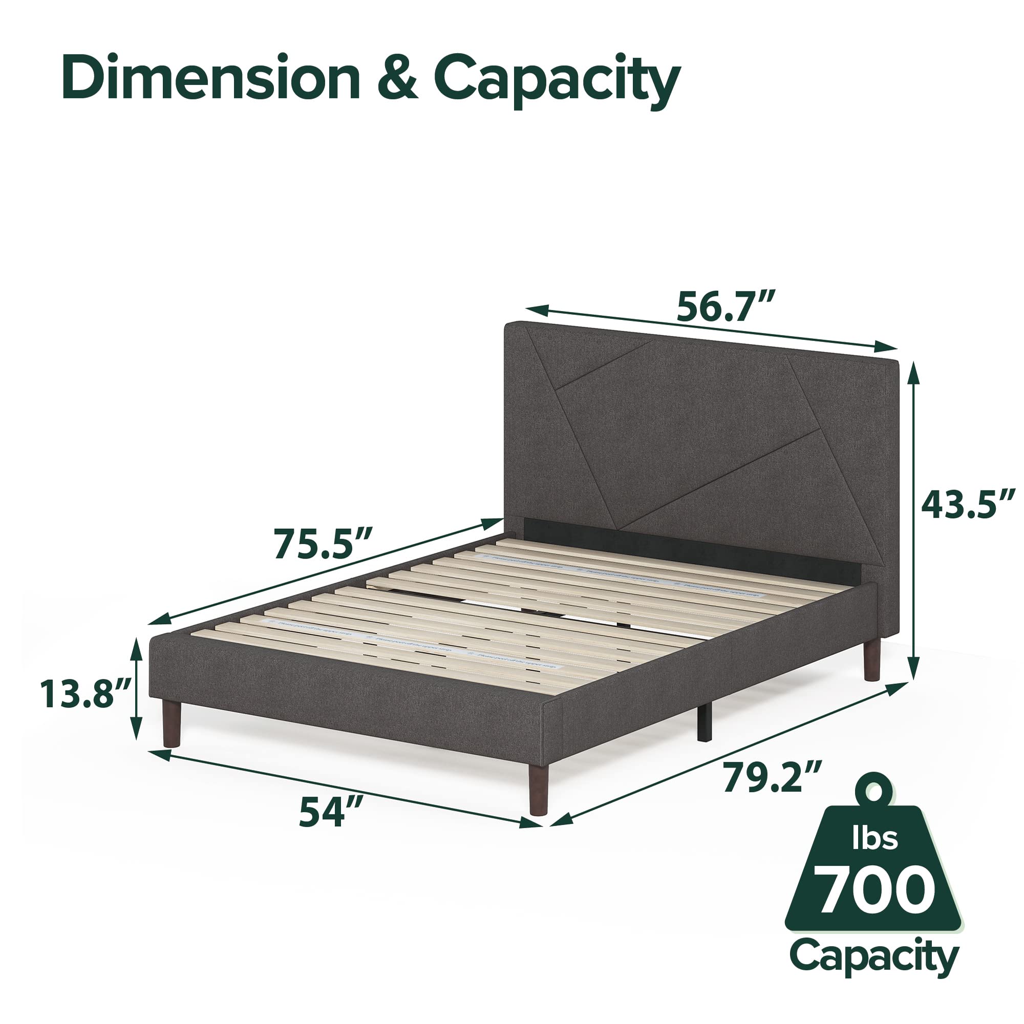 ZINUS Judy Upholstered Platform Bed Frame with Wood Slat Support - Full Size Grey Mattress Foundation - No Box Spring Needed - Easy Assembly - Perfect for Modern Bedrooms & Guest Rooms