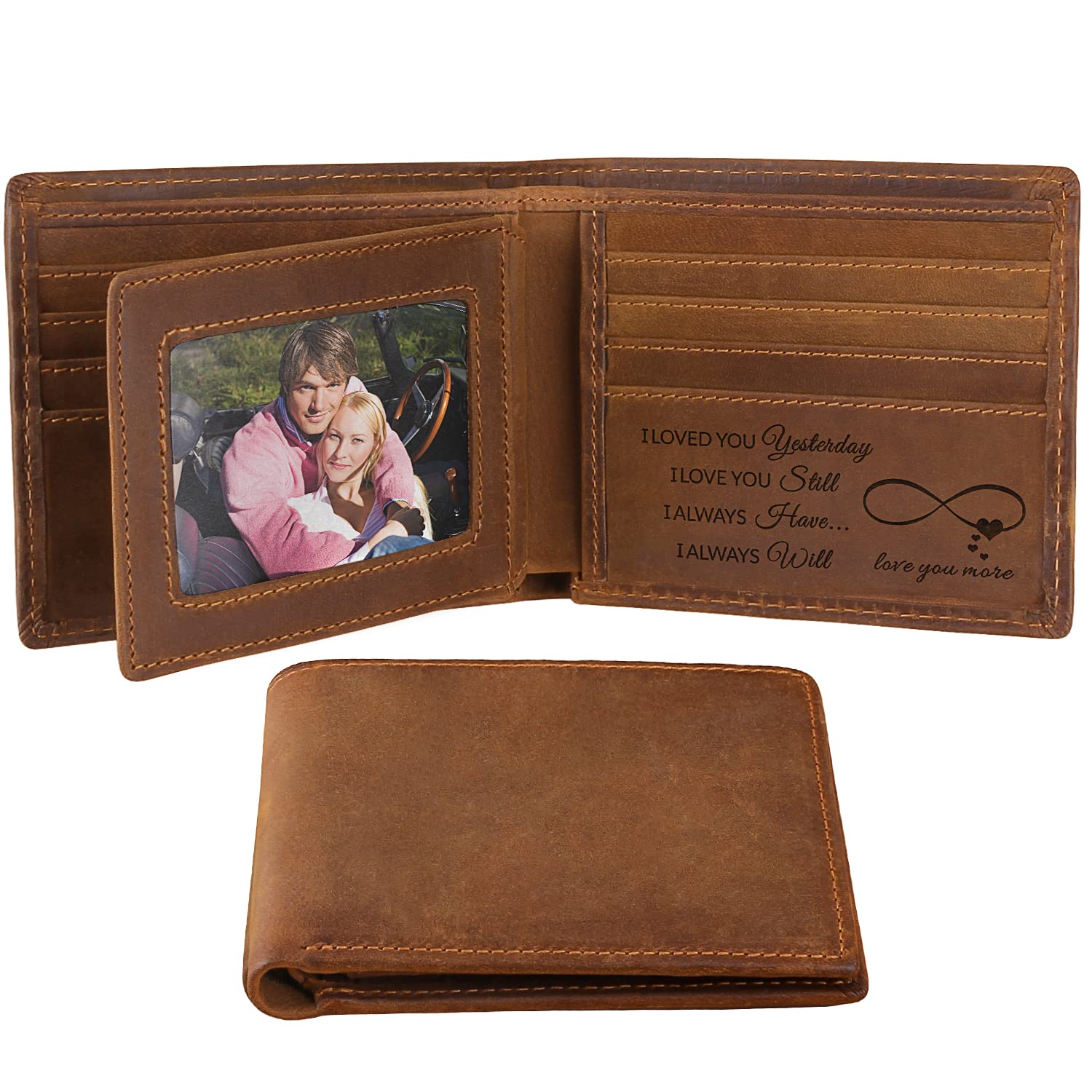 Personalized Engraved Leather Wallet for Men - Custom Gift for Husband, Boyfriend, Dad - Perfect for Anniversary, Birthday, Christmas (Add Name & Message)