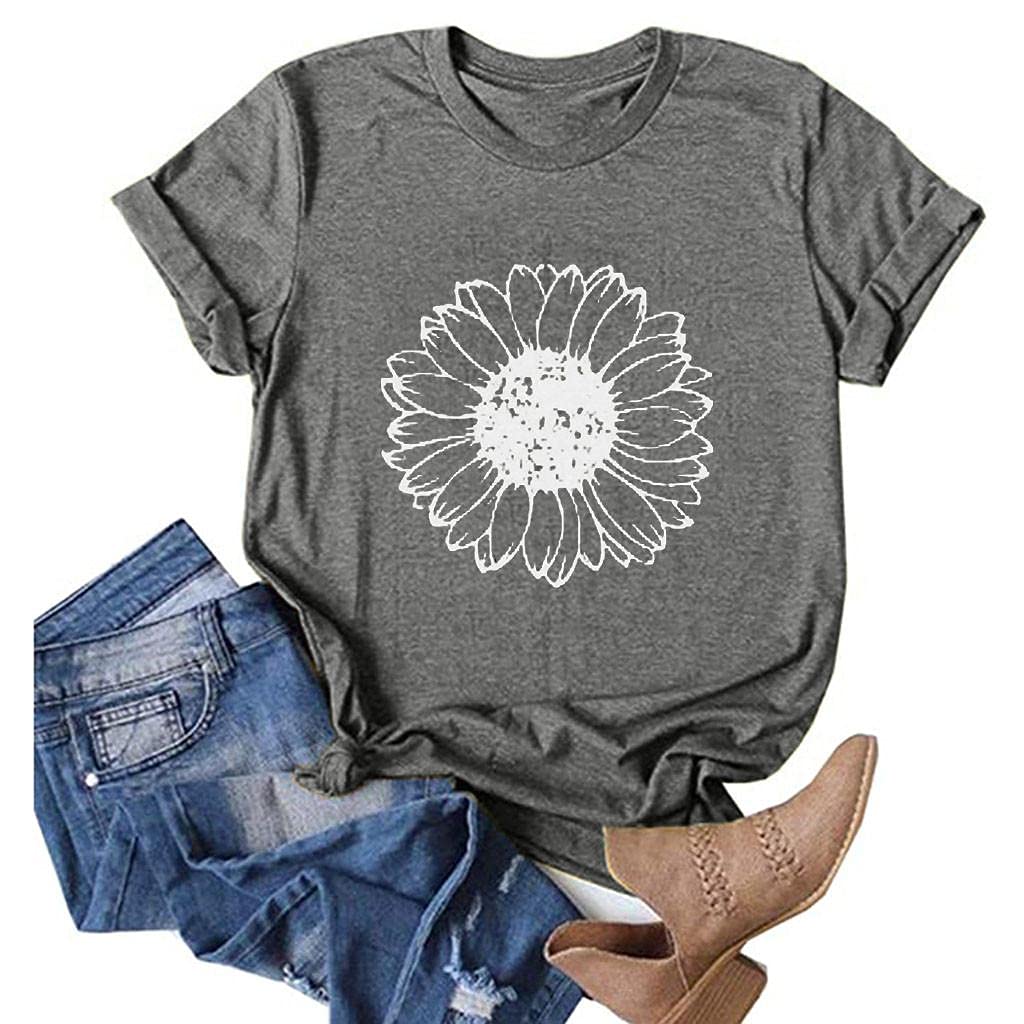 Women's Sunflower Graphic T-Shirts - Casual Summer Tops & Holiday Tee Shirts | Trendy Floral Printed Cotton Tees for Everyday Wear, Beach Outings & Vacation Style