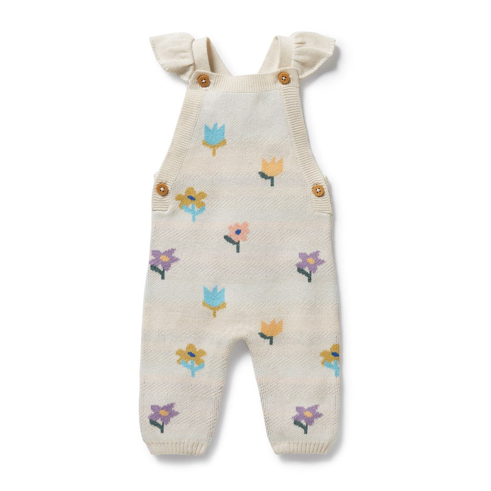 Organic Knitted Jacquard Overalls for Women - Floral Pop Design Comfortable Jumpsuit for Casual Wear & Spring Outfits