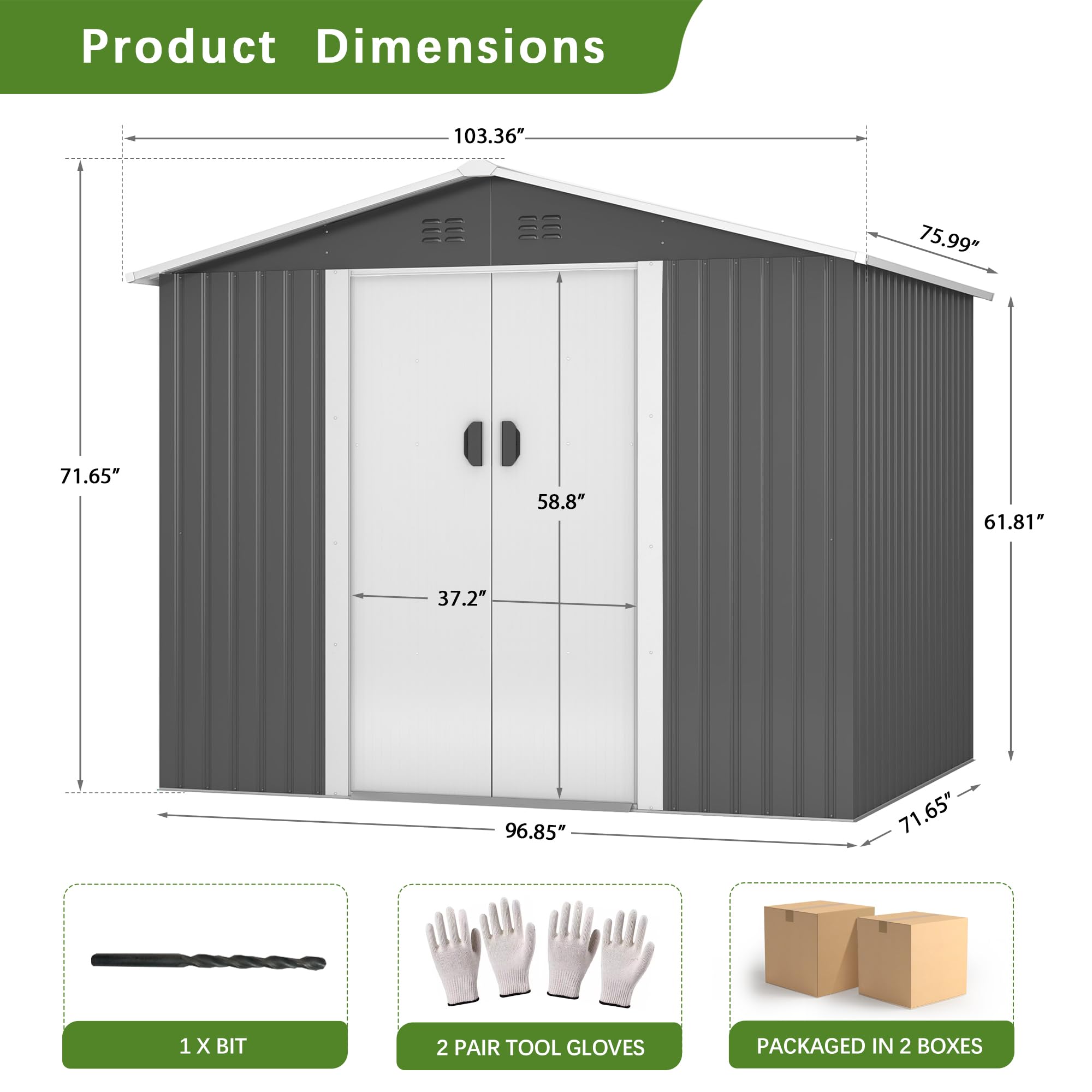 JAXPETY 6'x8' Large Metal Outdoor Storage Shed with Sliding Doors & Lock - Weatherproof Garden Shed for Backyard, Patio, Lawn - Perfect for Storing Tools, Equipment & Seasonal Items (Gray)