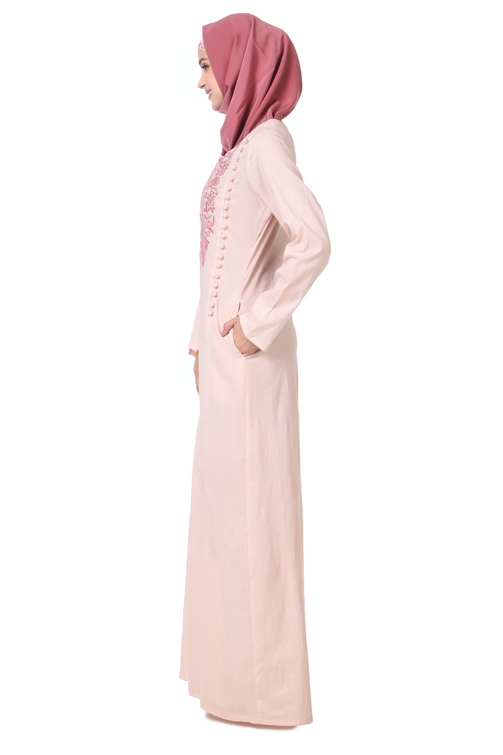 Embellished Side Button Cotton Abaya Dress for Women - Modest Islamic Prayer Dress for Mosque & Special Occasions