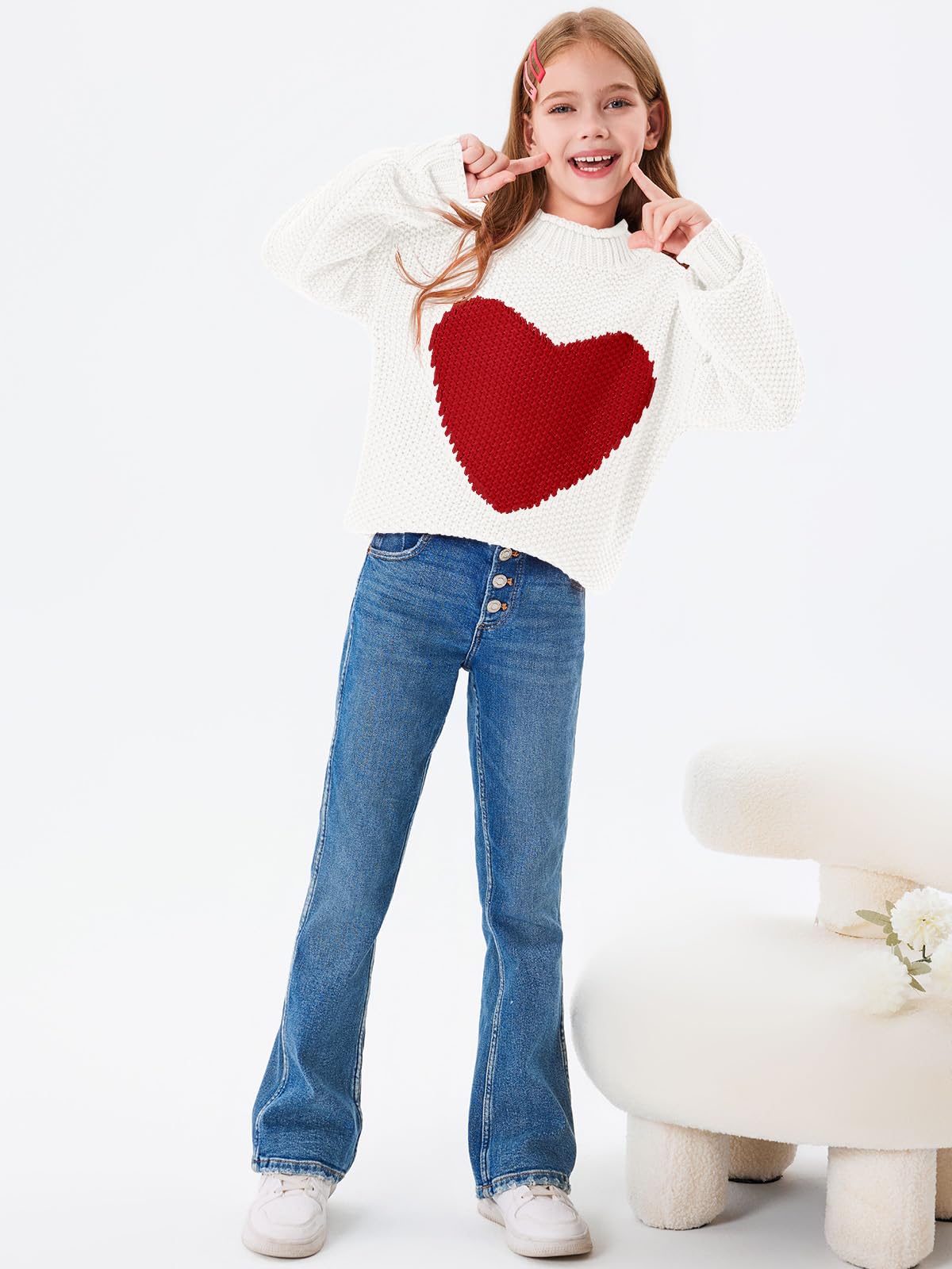 Imily Bela Girls Chunky Knit Turtleneck Sweater - Batwing Sleeve Pullover Jumper for Kids | Winter Warm Outfit for School & Playdates