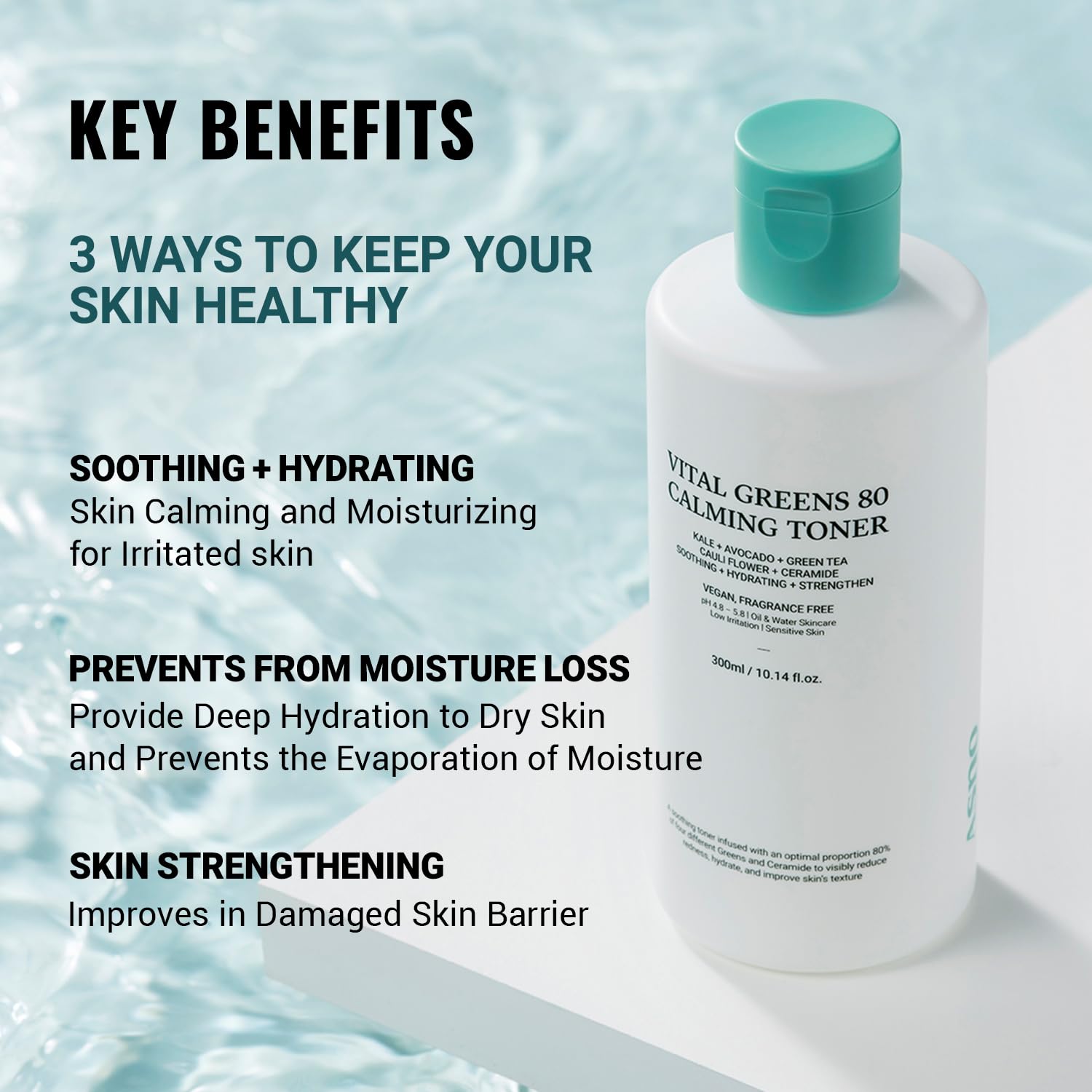 ASNO Vital Greens 80 Calming Toner for Acne & Pimple Relief | Soothing Essence with Superfoods (Kale, Avocado, Green Tea, Cauliflower) & Ceramide | Hydrating Facial Toner for Sensitive & Oily Skin | Perfect for Daily Skincare Routine & Post-Workout Refresh