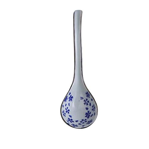 Ceramic Soup Ladle Set - 6 Pack Hand Painted Floral Glazed Asian Soup Spoons, Chinese Japanese Porcelain Ramen Spoons for Appetizer Serving - Perfect for Ramen, Pho, Soup & Asian Cuisine Dining