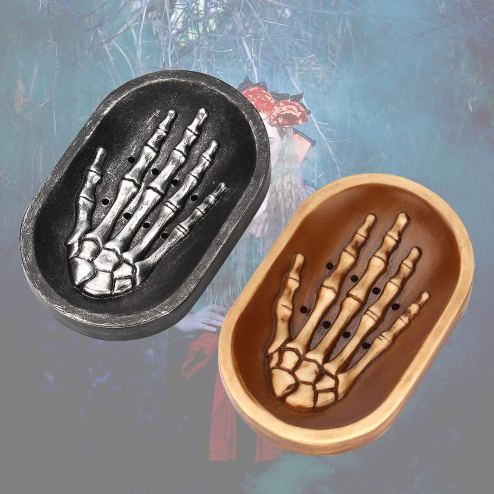 TOYANDONA 2-Piece Skeleton Hand Soap Dish - Halloween Resin Soap Tray for Bathroom Decor, Gothic Home Accessories | Perfect for Halloween Party, Spooky Decor & Bathroom Organization