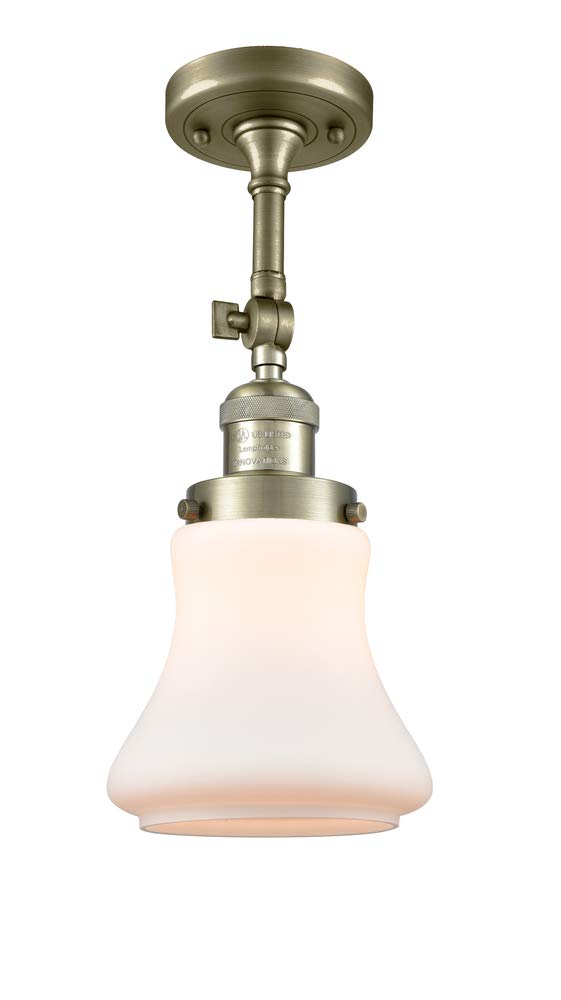 Innovations 201F-AB-G191 Semi-Flush Mount Ceiling Light Fixture - 1 Light Antique Brass Finish for Bedroom, Living Room & Dining Room Lighting