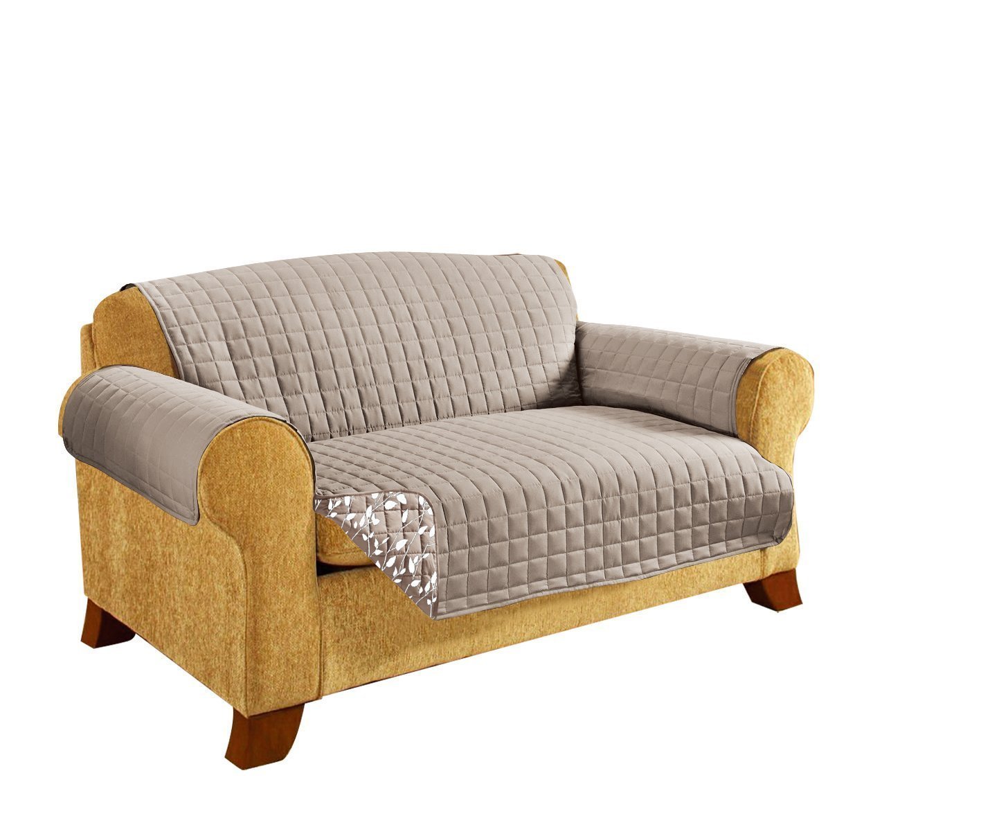 Quilted Furniture Protector for Pets and Kids - Non-Slip 2-Tie Design, Ultra Soft Microfiber Fabric (Similar to Egyptian Cotton), Natural Leaf Pattern - Perfect for Sofas, Couches, and Chairs to Protect from Pet Hair, Spills, and Everyday Wear