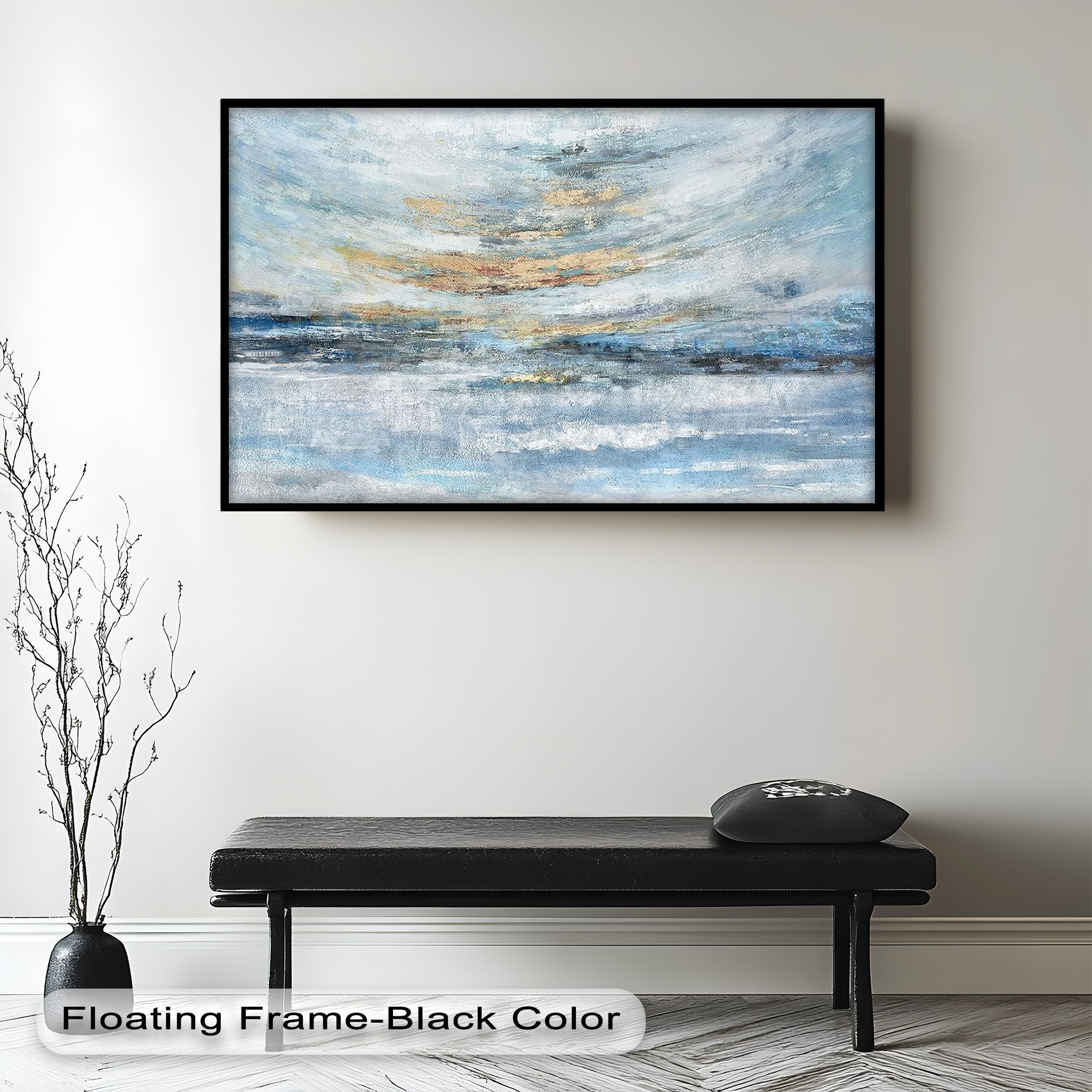 Abstract Blue Framed Wall Art - Modern Expressionist Oil Painting for Living Room, Bedroom & Office Decor