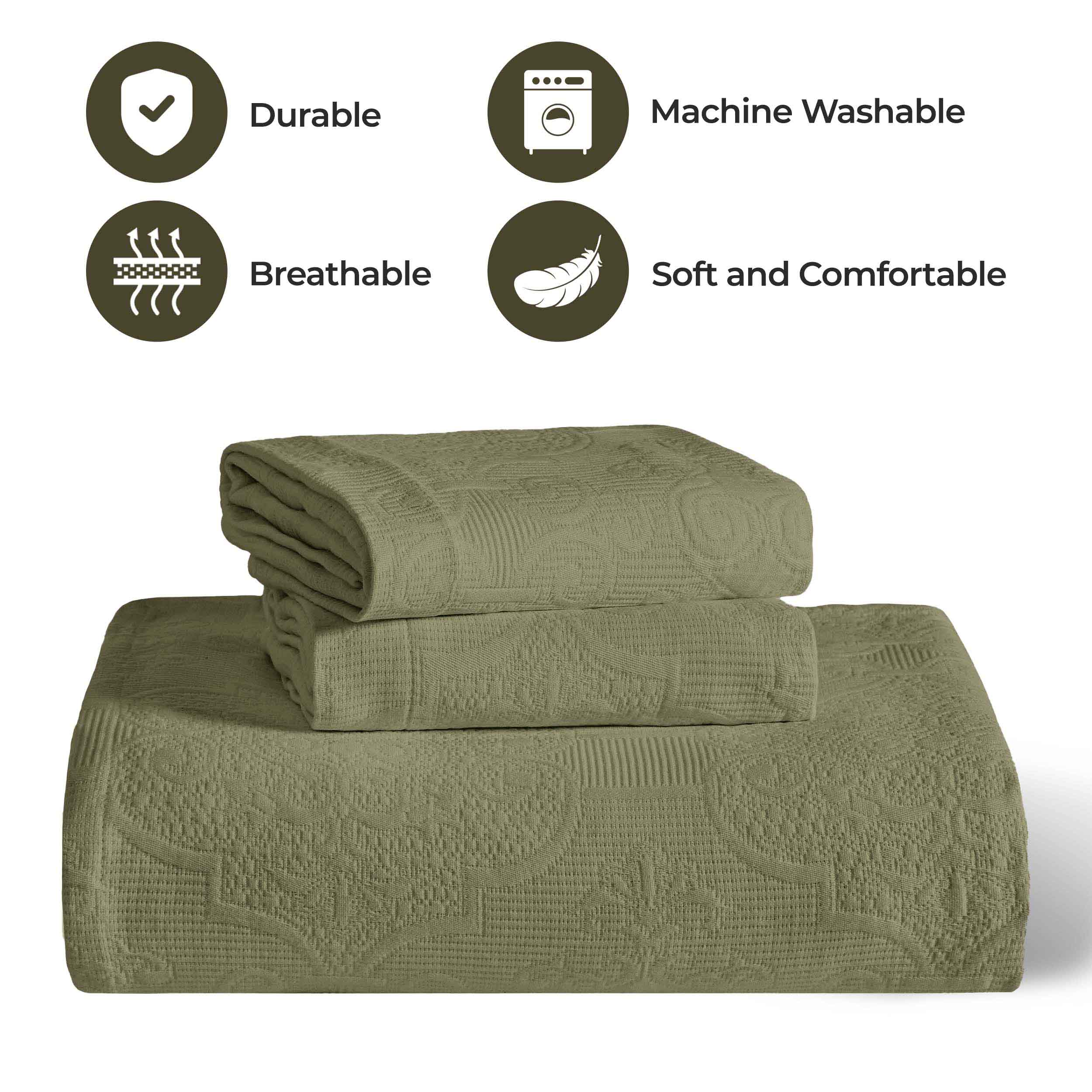 Florin Cotton Matelassé Jacquard Bedspread Set with Scrolling Medallion Design - Luxury Queen/King Size Bedding for Master Bedroom, Guest Room & Hotel Decor