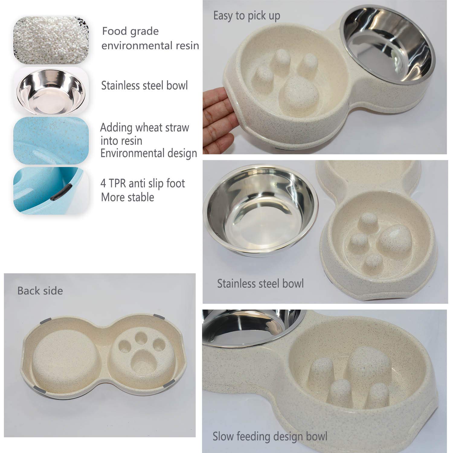 Stainless Steel Slow Feed Dog Bowl for French Bulldogs - Eco-Friendly Interactive Pet Dish to Slow Down Eating, Prevent Bloat & Aid Digestion - Perfect for Fast Eaters, Mealtime Enrichment & Training (White)