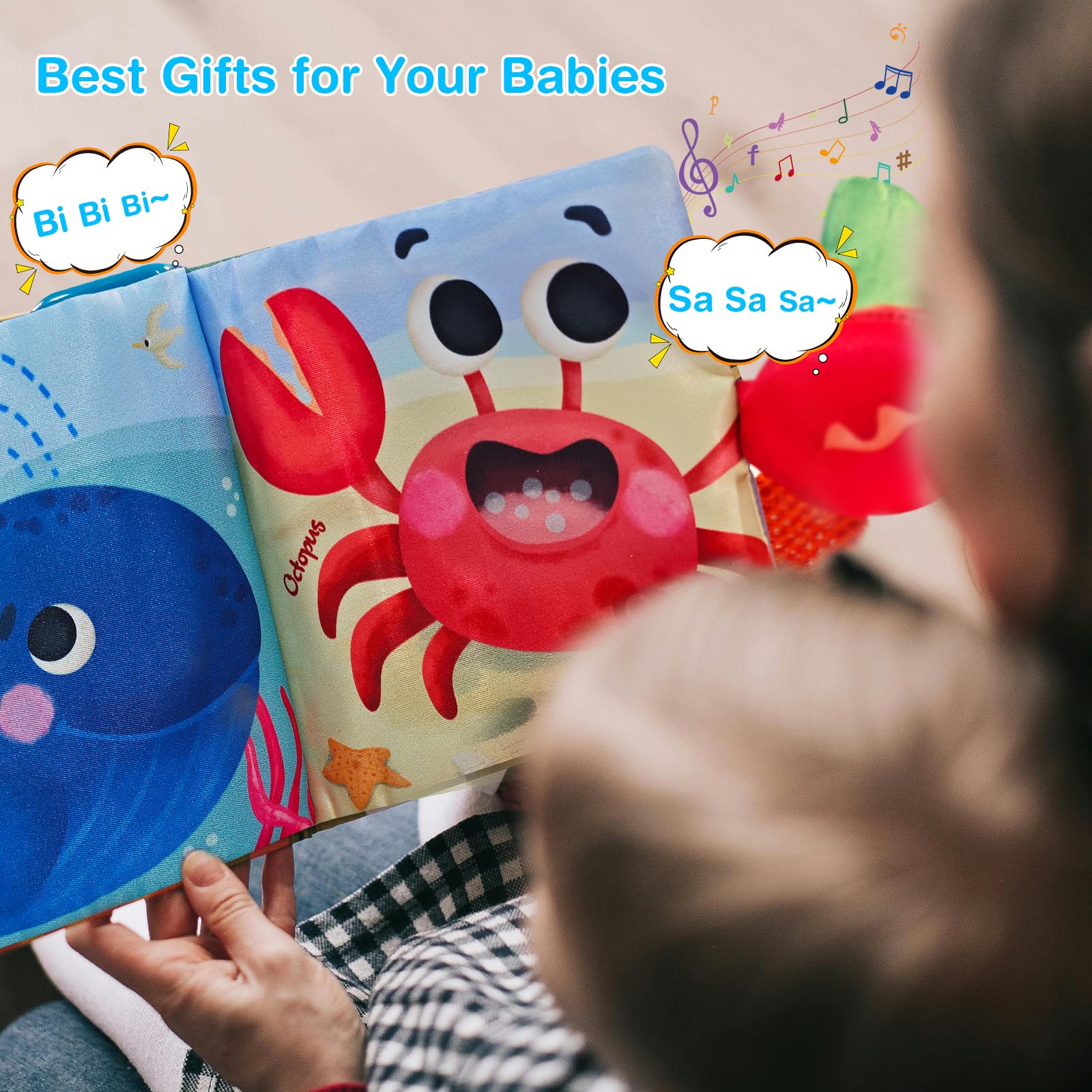 **Soft 3D Activity Cloth Book for Babies 6-12 Months - Montessori Musical Toy for Newborns & Infants - Early Learning & Tummy Time Development - Perfect Baby Shower Gift for Boys & Girls (Ocean Theme)**    *(Ideal for playtime, sensory stimulation, and early childhood education at home or daycare!)*
