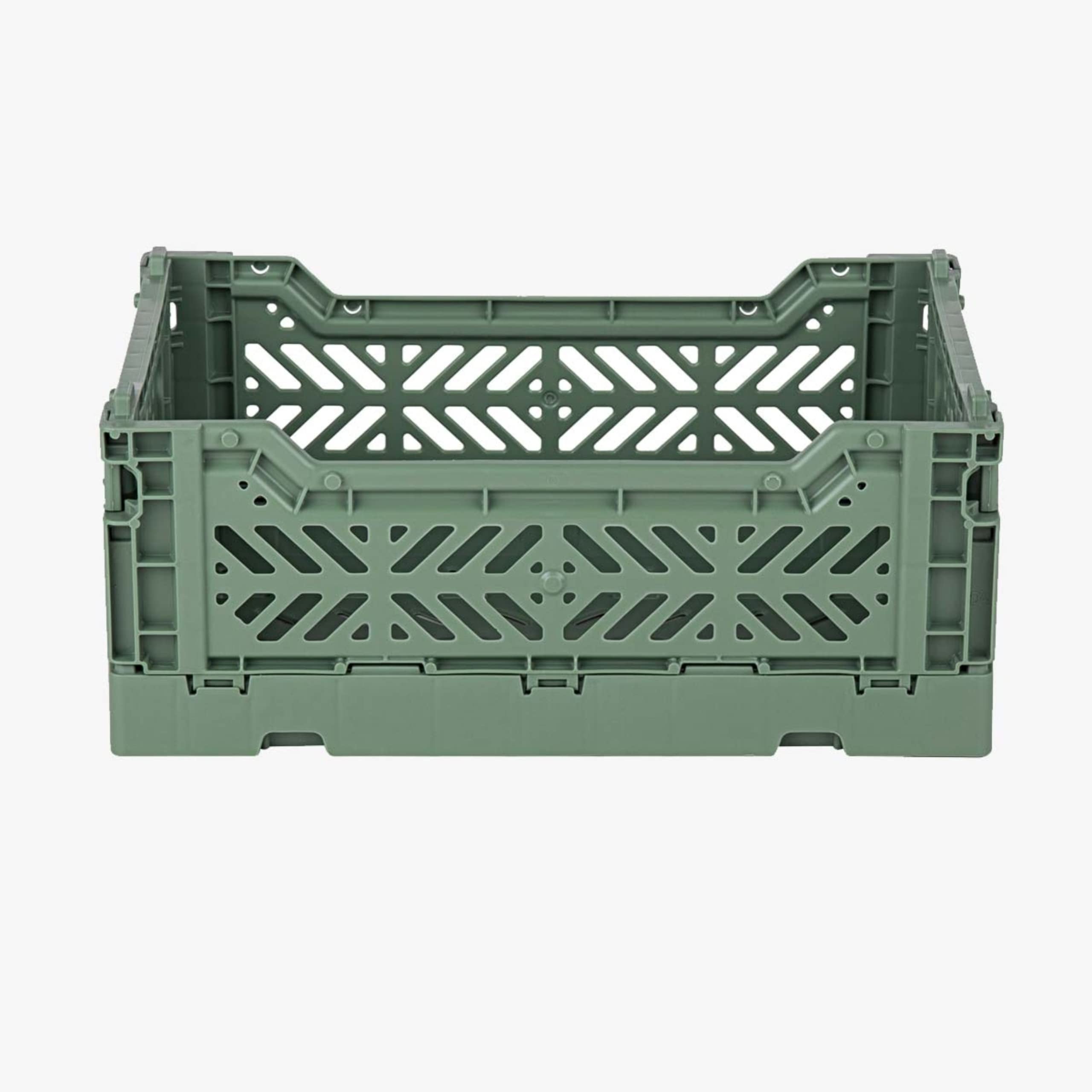 Aykasa Collapsible Storage Bins - Stackable Plastic Crates for Home & Office (Small, Almond Green)