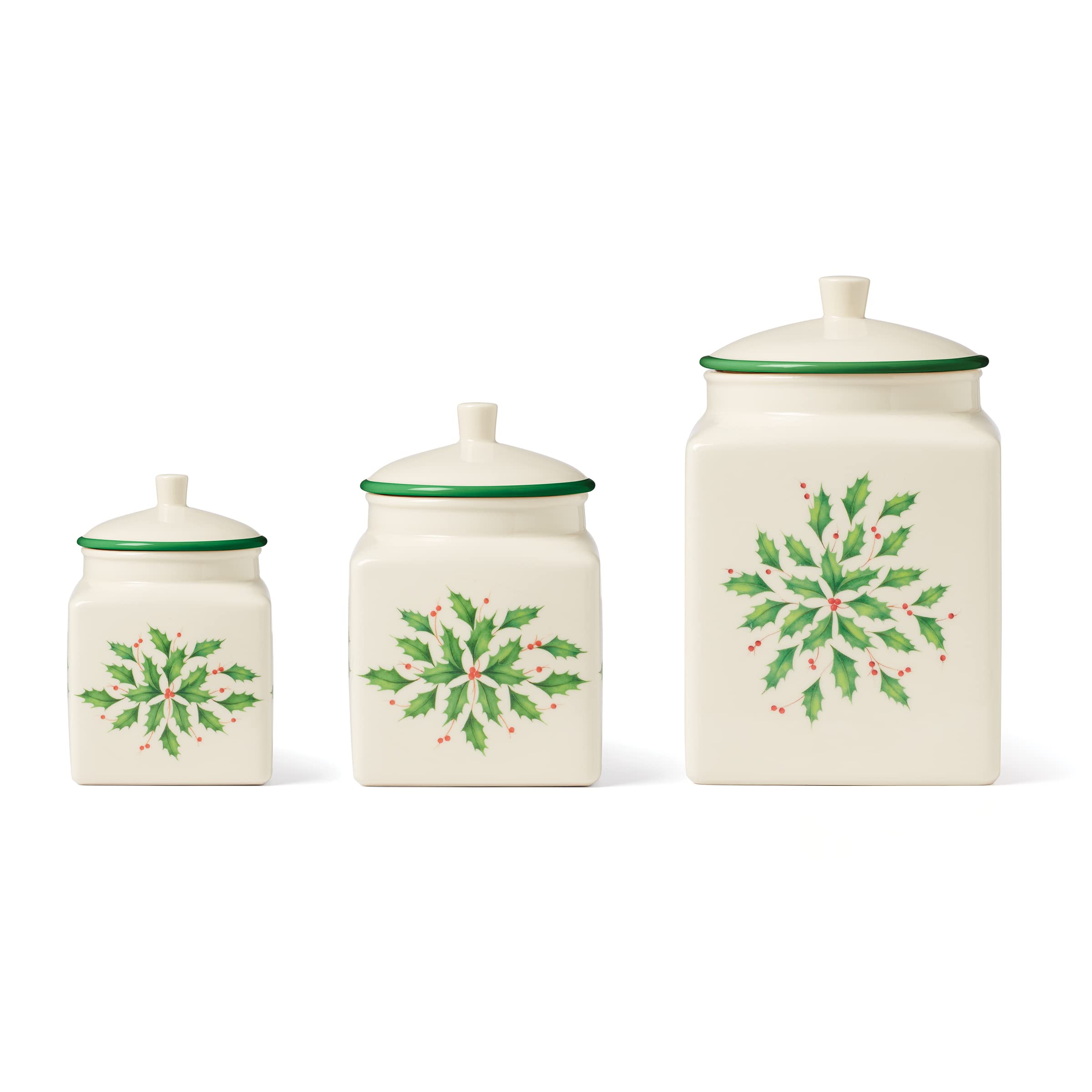 Lenox 894177 Holiday 3-Piece Canister Set - Airtight Food Storage Containers for Christmas Cookies, Candy & Baking Supplies - Perfect for Kitchen Organization & Festive Home Decor