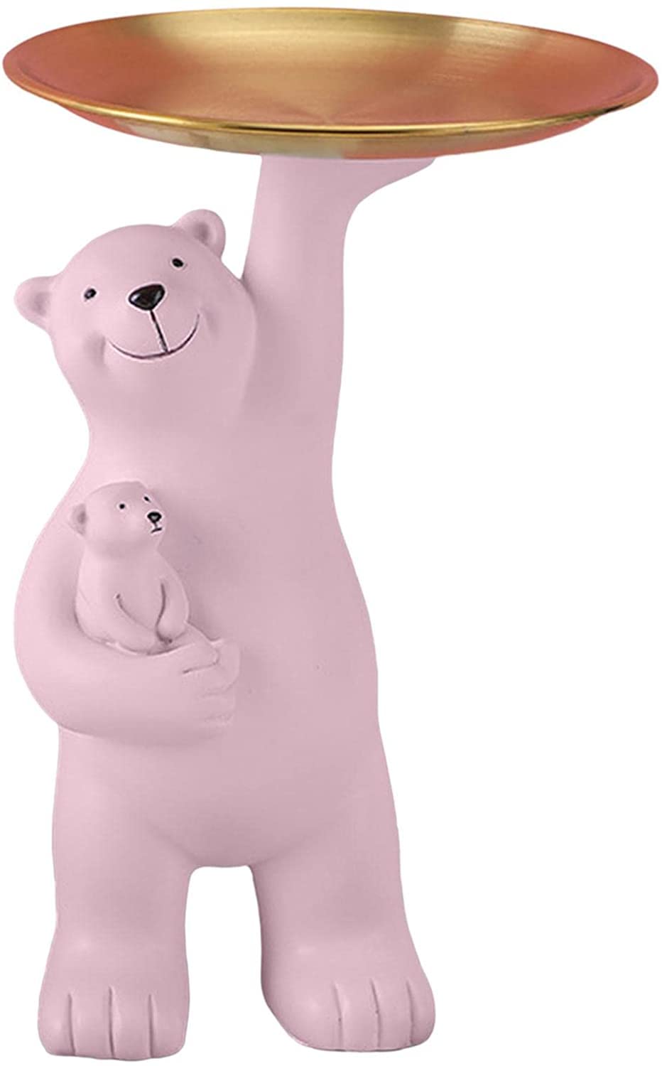 Bddalpke Bear Figurine Resin Snack Tray - Parent-Child Decorative Candy Dish for Living Room, Kitchen, or Entryway - Perfect for Storing Treats, Serving Guests & Home Decor Gift (Pink)