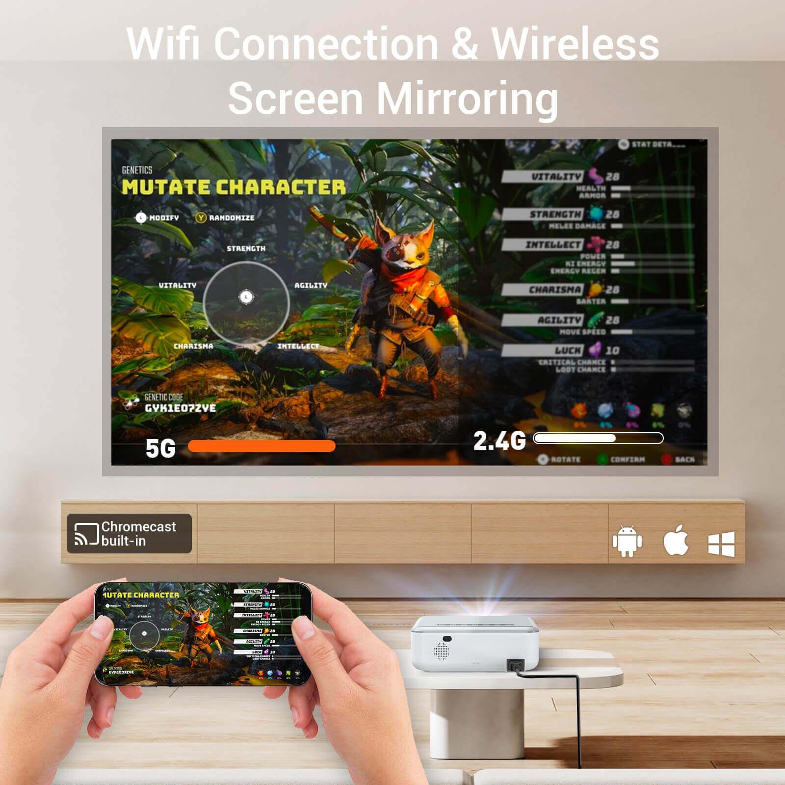 XGODY 4K Portable Smart Projector with Built-in Android TV Stick - WiFi Bluetooth Home Theater Projector for Movies, Gaming & Outdoor Entertainment