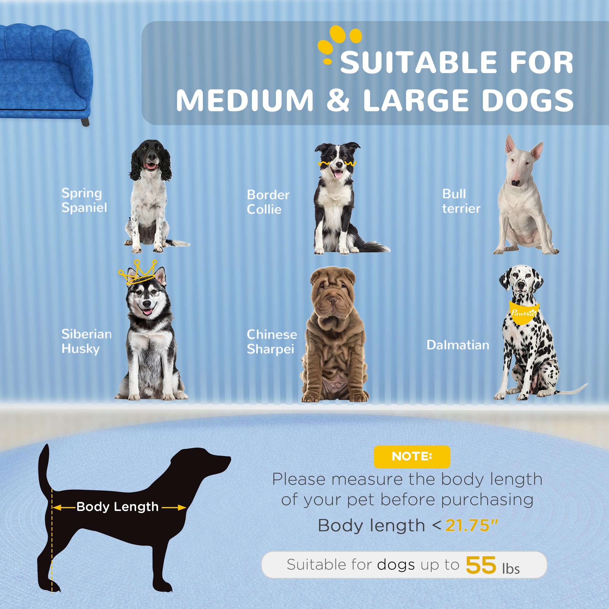 PawHut Velvet Large Dog Couch with Foam Cushion - Soft & Cute Dog Bed with Pearl Design for Medium & Big Dogs - Dark Blue Pet Sofa for Living Room, Bedroom & Pet-Friendly Spaces