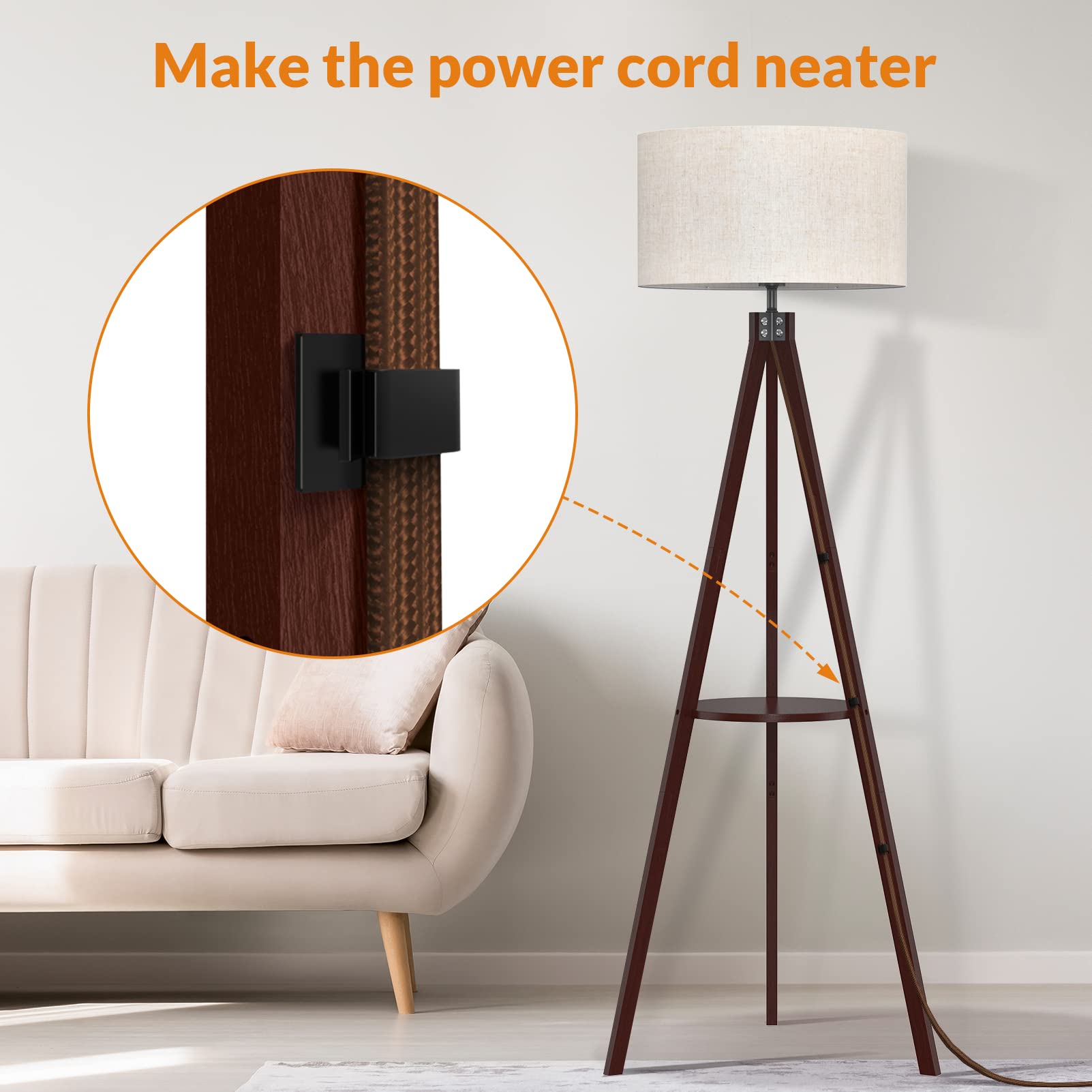 LEPOWER Wood Floor Lamp Brown and Tripod Floor Lamp Walnut - 2-Pack Modern Floor Lamps for Living Room, Bedroom, or Office Lighting Decor