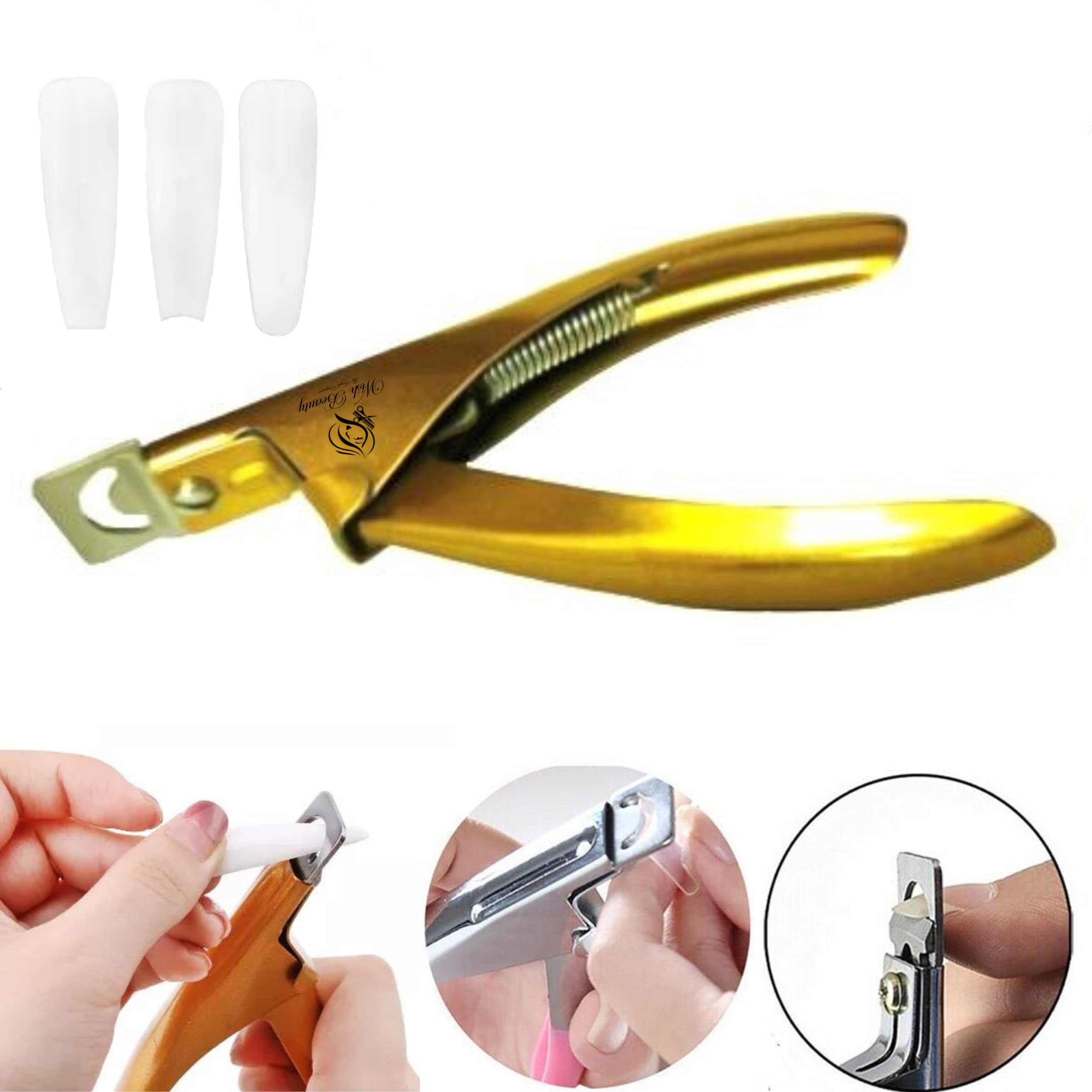 Professional Rustproof Gold Nail Clippers & Tip Cutters for Acrylic, Gel & Artificial Nails - Sharp Manicure Pedicure Trimmer Tools for Salon & Home Nail Care