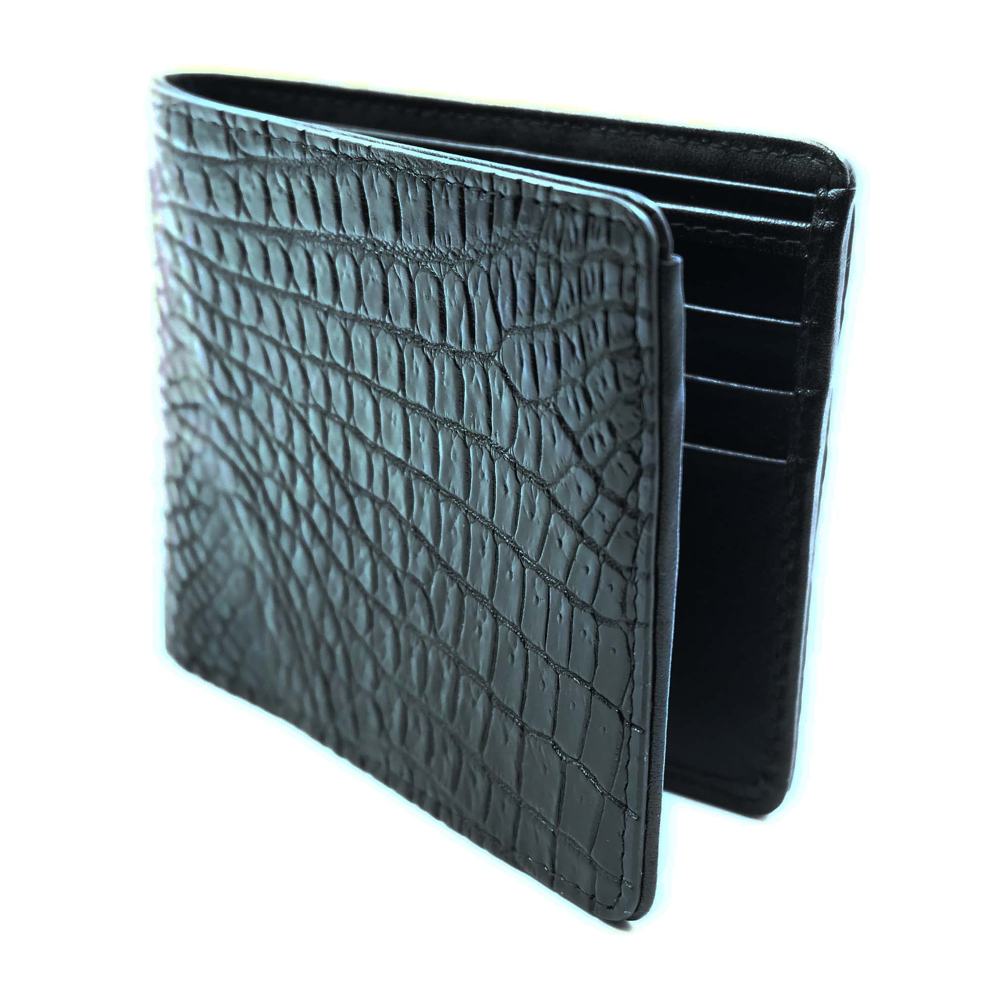 Genuine Black Crocodile Leather Men's Bi-Fold Wallet - Premium Slim RFID Blocking Billfold for Everyday Carry & Business Use