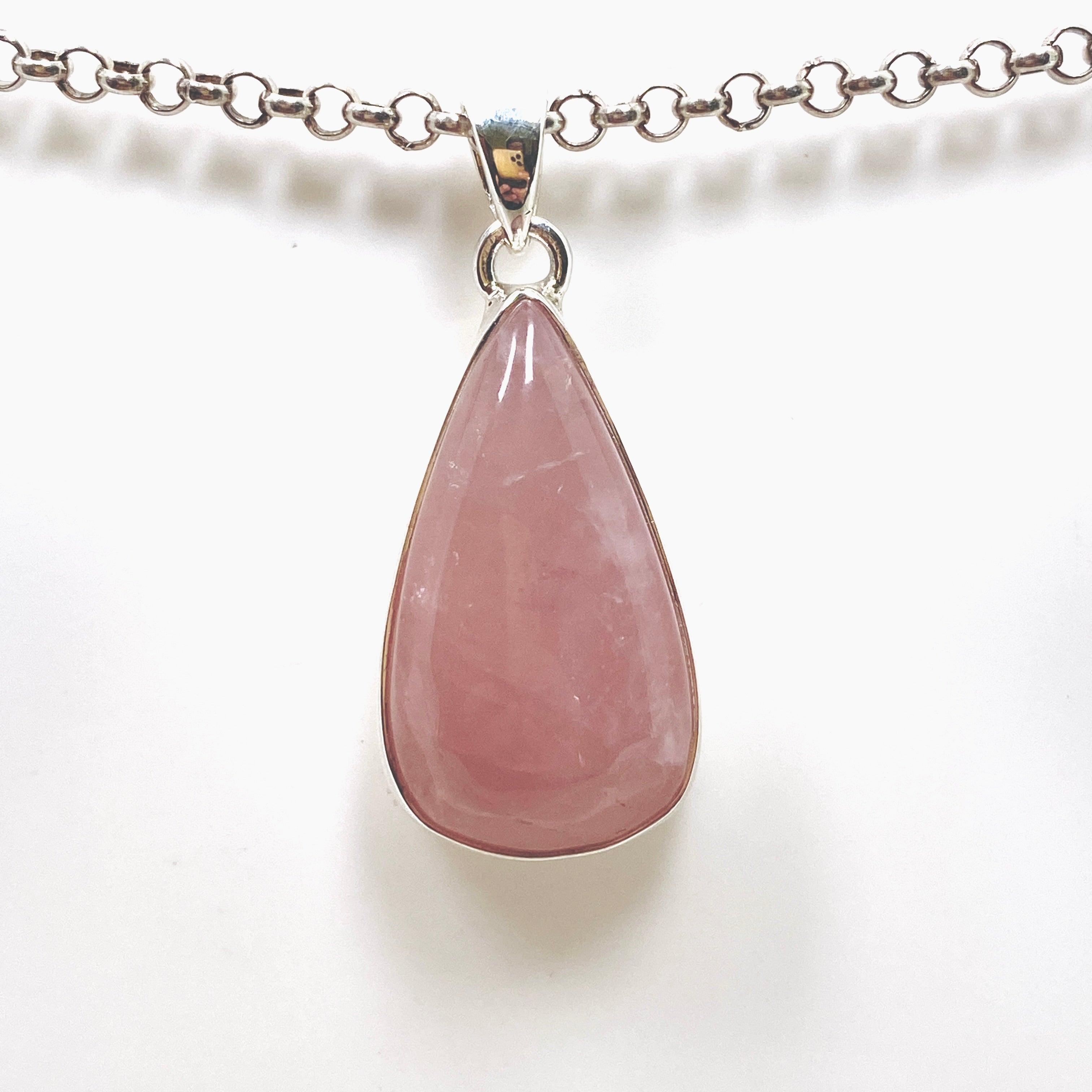 Rose Quartz Teardrop Cabochon Pendant Necklace KPGJ4690 - Healing Crystal Jewelry for Meditation, Yoga & Spiritual Balance