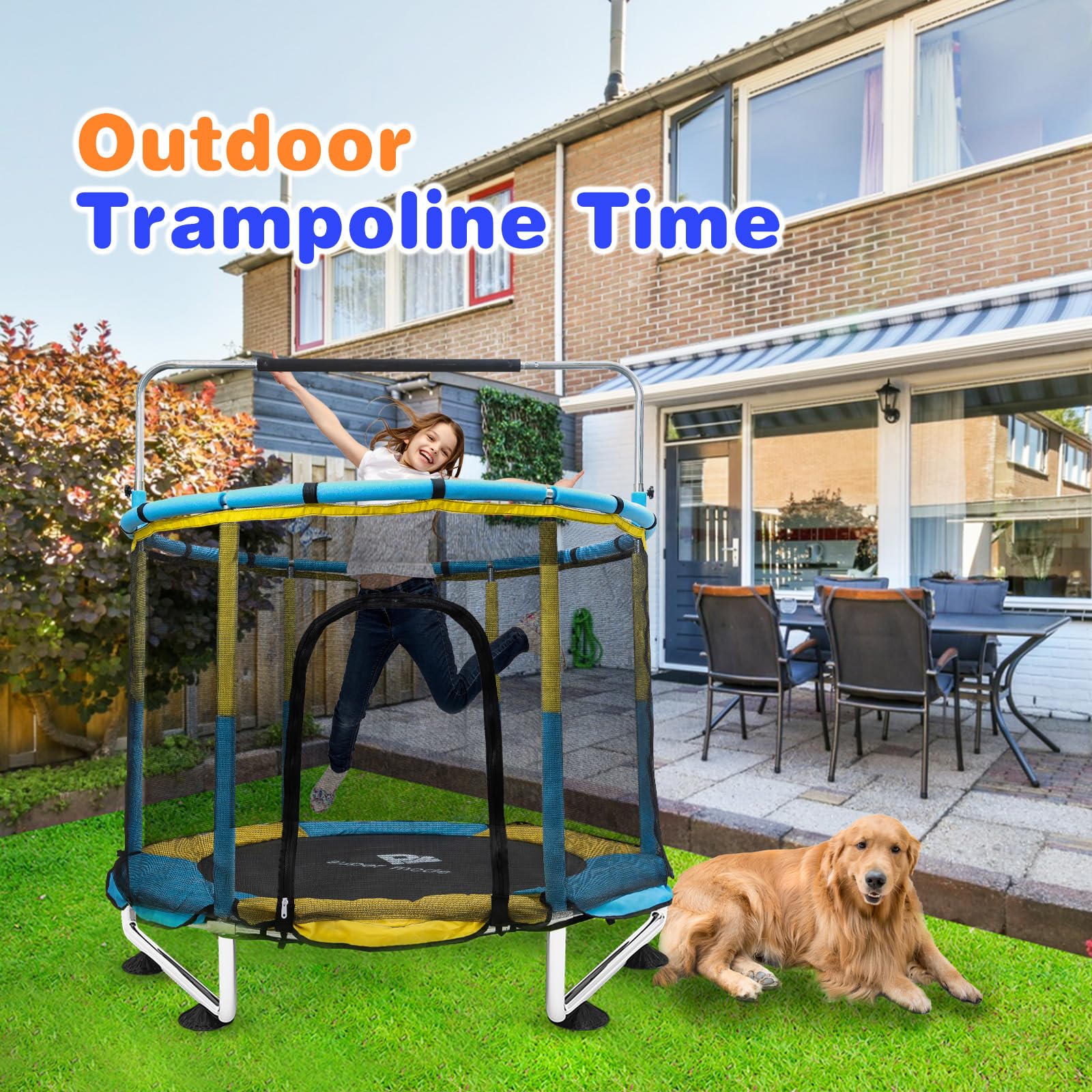 5FT Kids Trampoline with Safety Enclosure Net - Adjustable Indoor/Outdoor Toddler Trampoline, No-Gap Safe Design for Boys & Girls - Perfect for Backyard Play, Birthday Gifts & Family Fun Activities