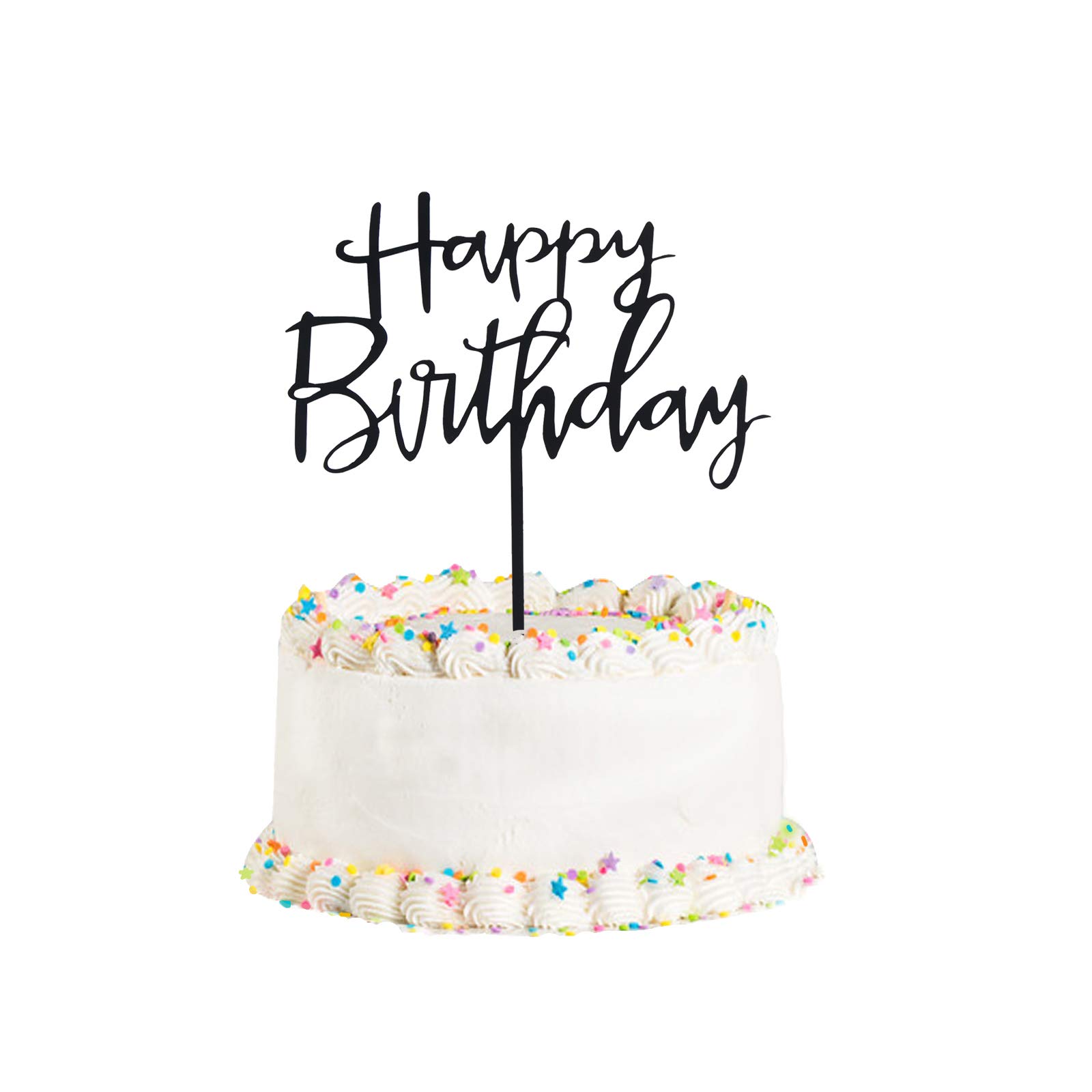 Happy Birthday Cake Topper - Elegant Acrylic Black Cake Decor for Birthday Parties | Perfect for Wedding, Anniversary & Celebration Cakes