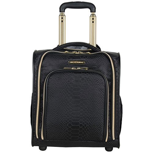 Aimee Kestenberg Women's Jacquard Python Print Polyester 2-Wheel Underseat Carry-On Luggage - Black | Compact Travel Bag for Airplane Cabin & Business Trips