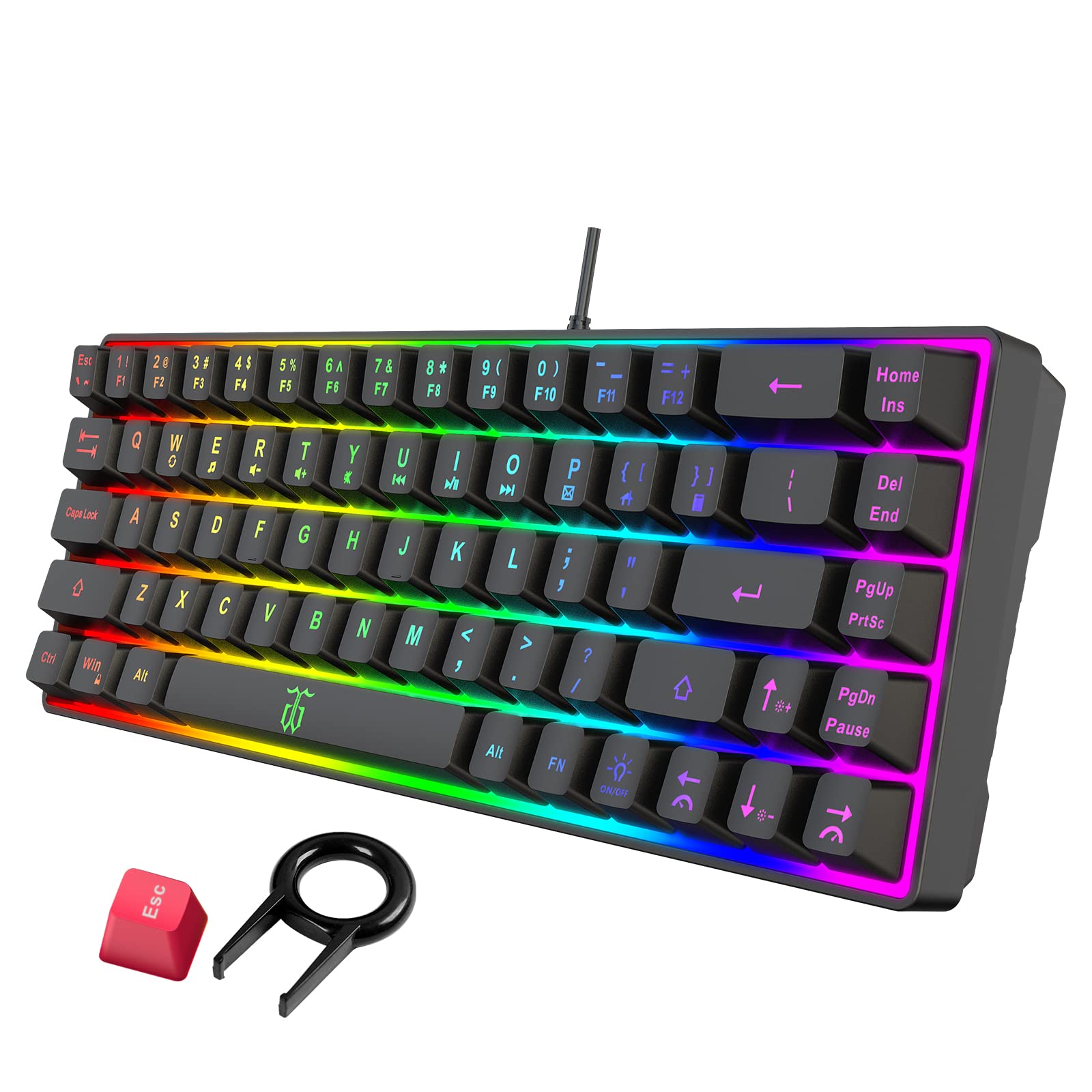 SNPURDIRI 60% Compact Gaming Keyboard - Rainbow Backlit 68-Key Mini Membrane Keyboard for PC Gamers | Ergonomic Design for Windows Computers | Perfect for Esports, Office Work & Home Gaming Setup