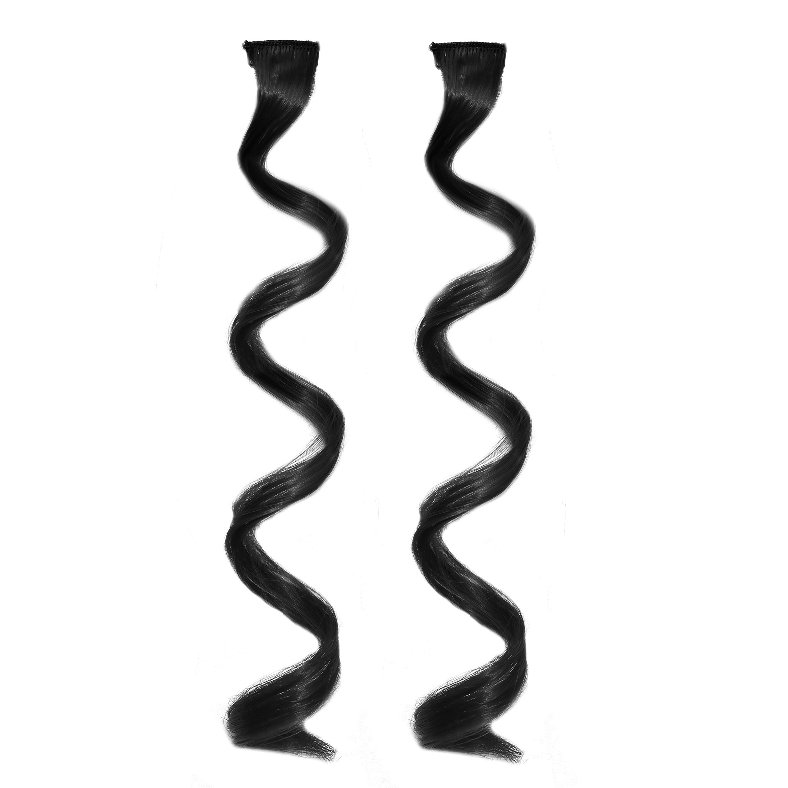 Rapidsflow® Colored Hair Streak Extensions for Women & Girls - 100% Real Human Hair Highlights (Curly Black) | Perfect for Parties, Cosplay & Daily Styling
