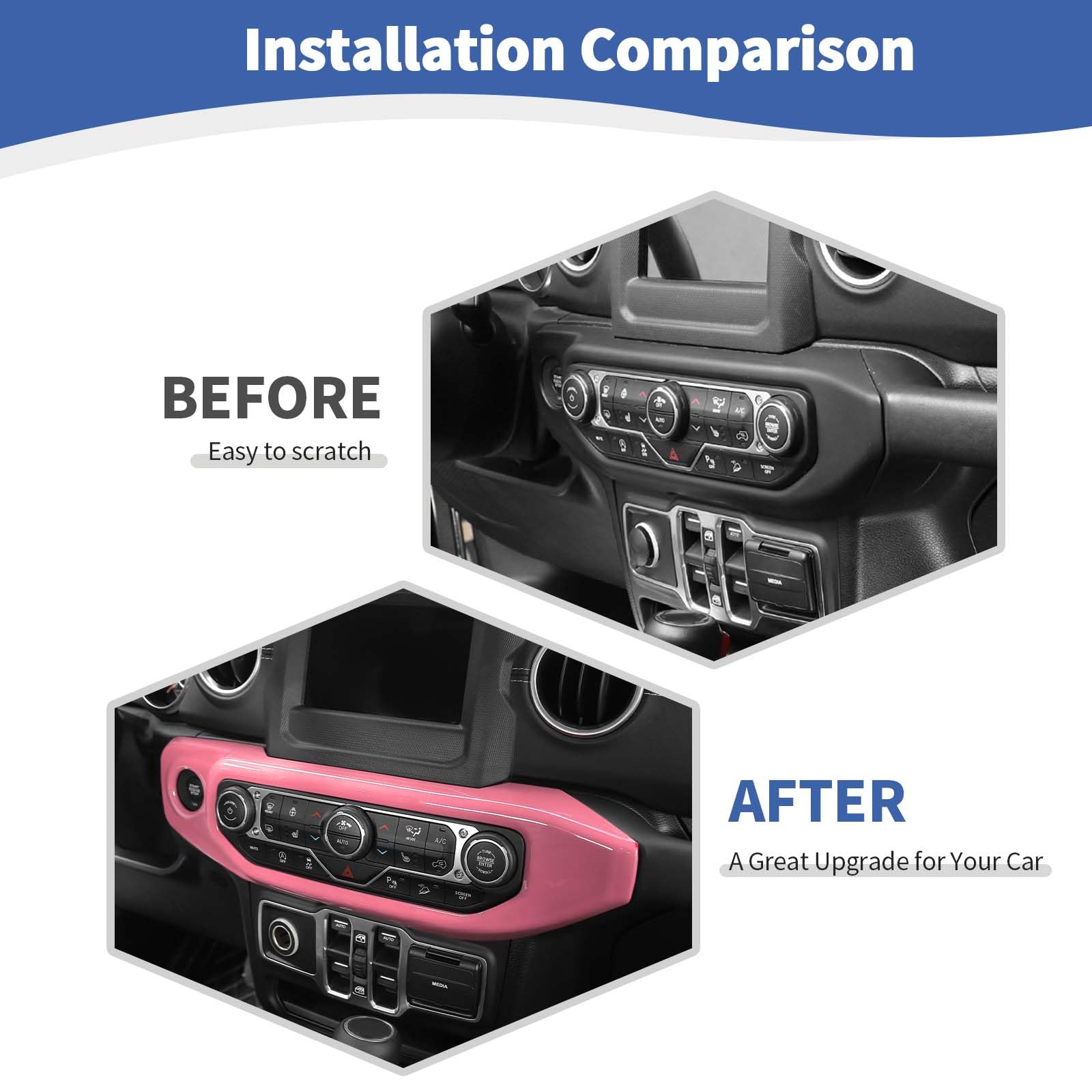 RT-TCZ Pink AC Control Panel Trim Cover for Jeep Wrangler JL JLU & Gladiator JT (2018-2023) - 2pcs Interior Accessories - Upgrade Your Ride's Style & Protection