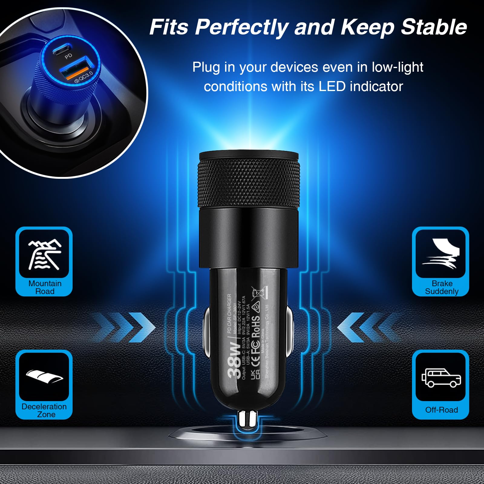 38W Dual Port USB C Car Charger Fast Charging - 2 Pack USB-C & USB-A Car Adapter for iPhone 16/15/14/13, Samsung S24/S23, Google Pixel - Perfect for Road Trips & Daily Commute (Cargador Para Carro)