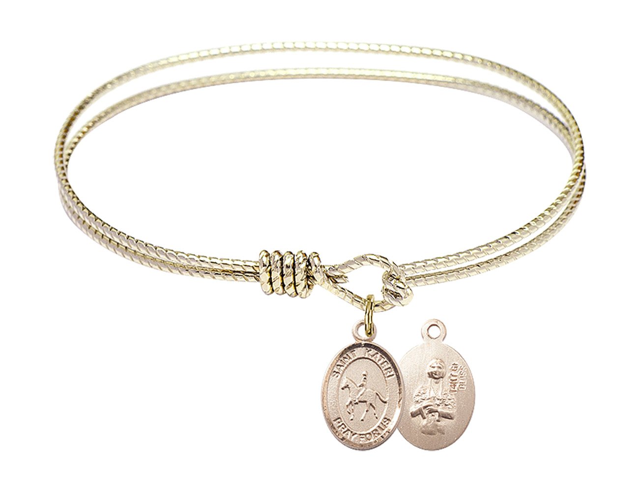 6 1/4 Inch Oval Eye Hook Bangle Bracelet with St. Kateri Charm - Equestrian Jewelry for Women - Perfect for Horse Lovers, Religious Gifts & Everyday Wear