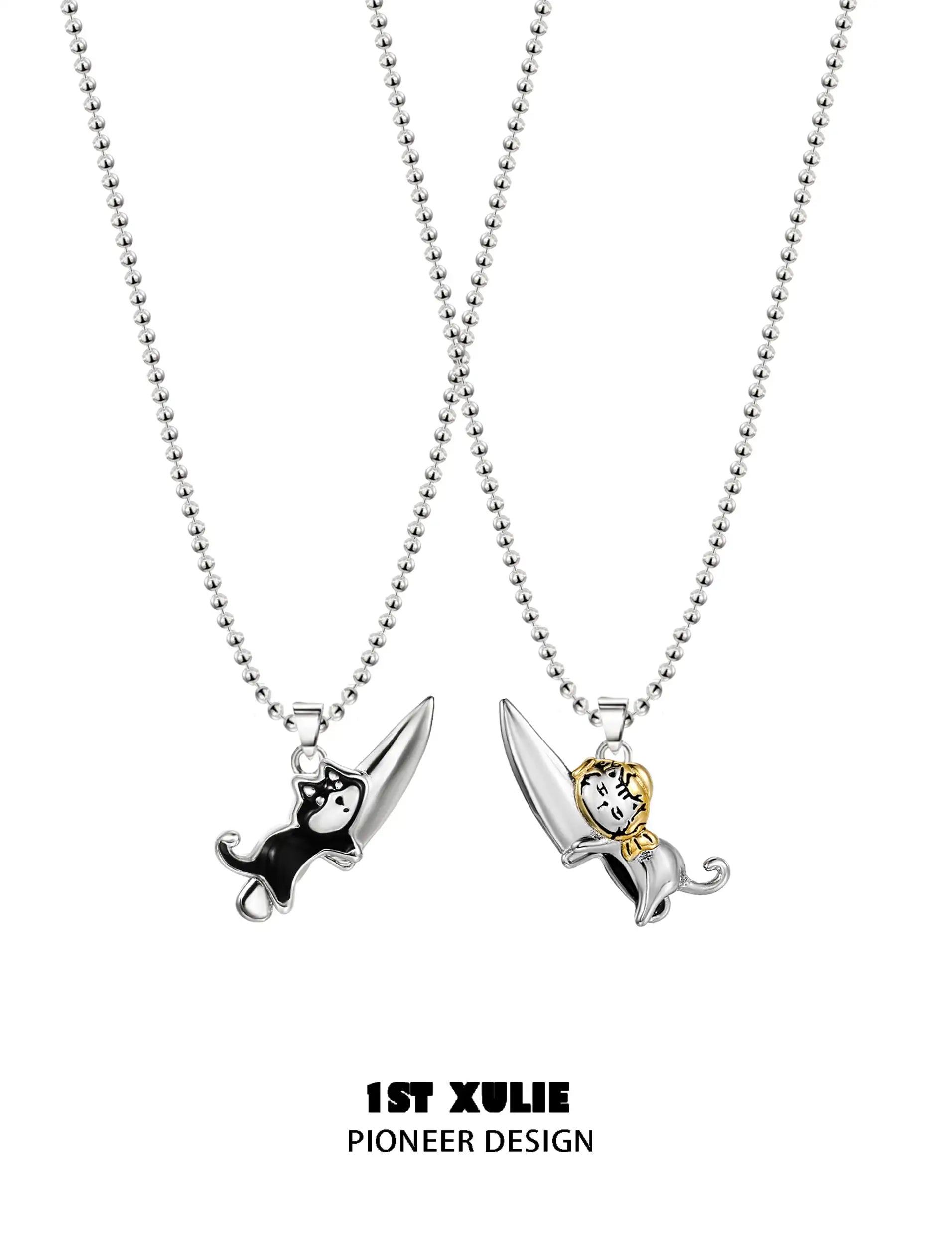 Graffiti Kitten & Puppy 925 Sterling Silver Pendant Necklace Choker - Perfect for Pet Lovers, Gifts & Everyday Fashion Jewelry