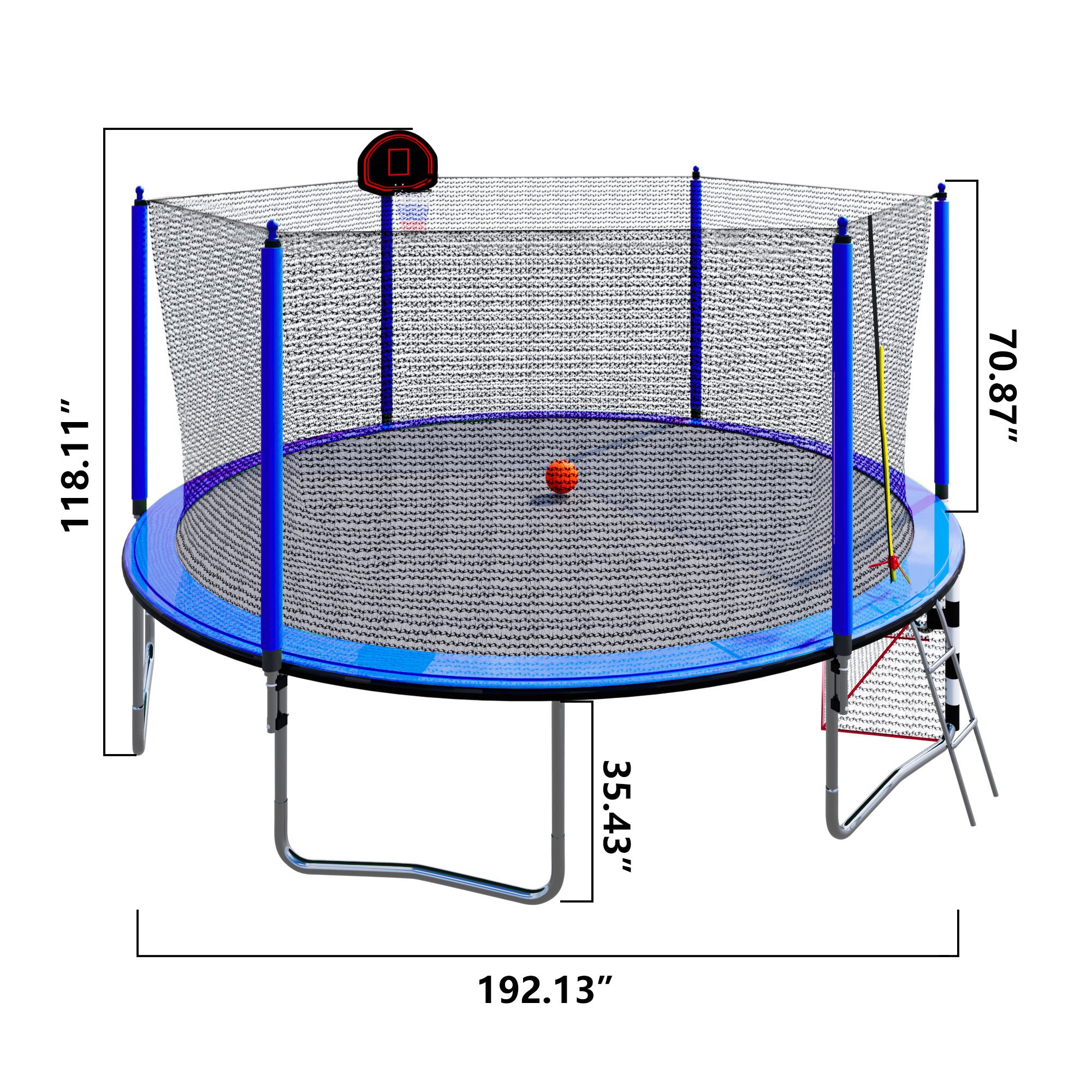 16FT Trampoline with Basketball Hoop, Pump & Ladder - Includes Inner Safety Enclosure & Soccer Goal - Blue - Perfect for Backyard Fun, Outdoor Exercise & Family Bonding