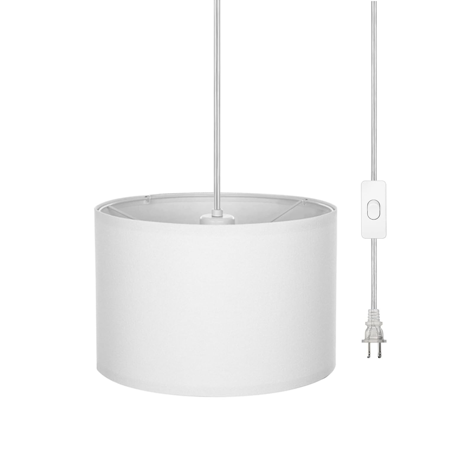 15FT White Hanging Pendant Lamp with Remote Control & Plug-in Cord - Dimmable Ceiling Light Fixture for Living Room, Bedroom, Farmhouse, Kitchen & Dining Room Decor