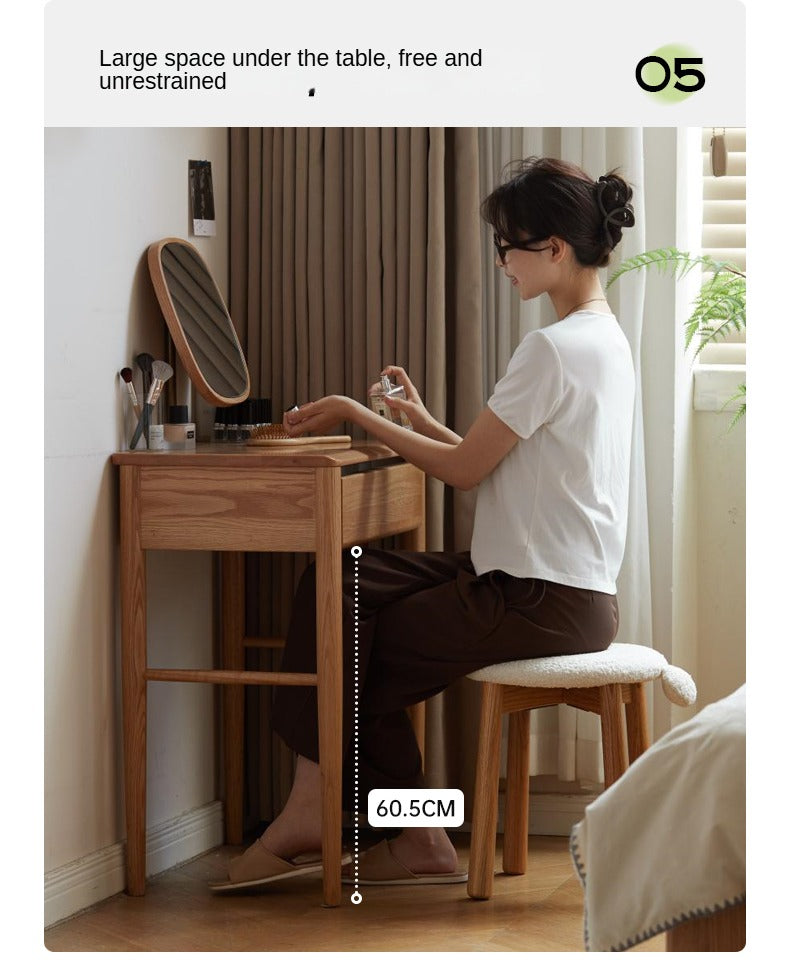Solid Oak Wood Dressing Table with Mirror - Elegant Vanity Desk for Bedroom, Makeup & Beauty Organizer - Perfect for Home Decor & Small Spaces