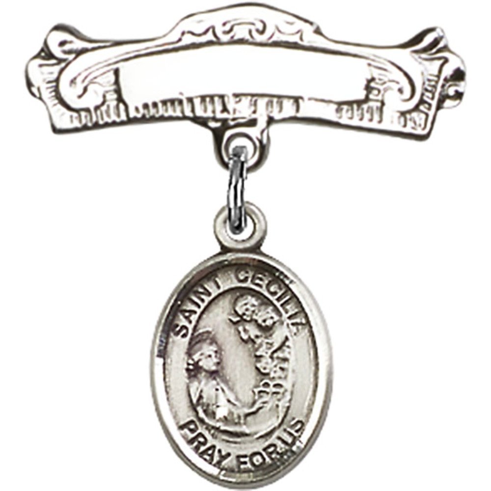 Sterling Silver Baby Badge with St. Cecilia Charm - 7/8