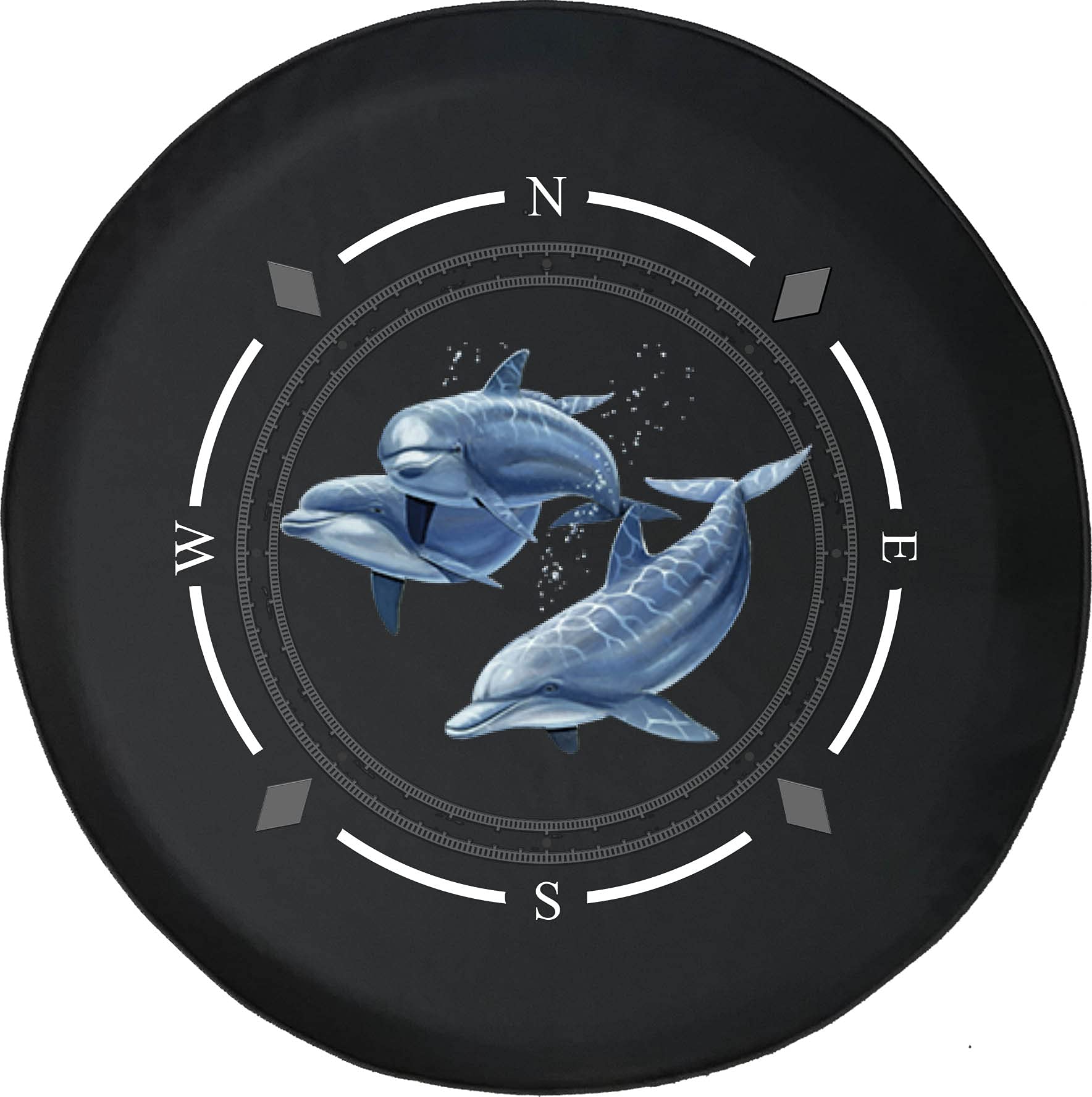 Spare Tire Cover with Compass & Dolphins Design - Universal Fit for SUV, Trailer, RV & Most Vehicles - Waterproof & UV Resistant for Outdoor Adventures & Road Trips