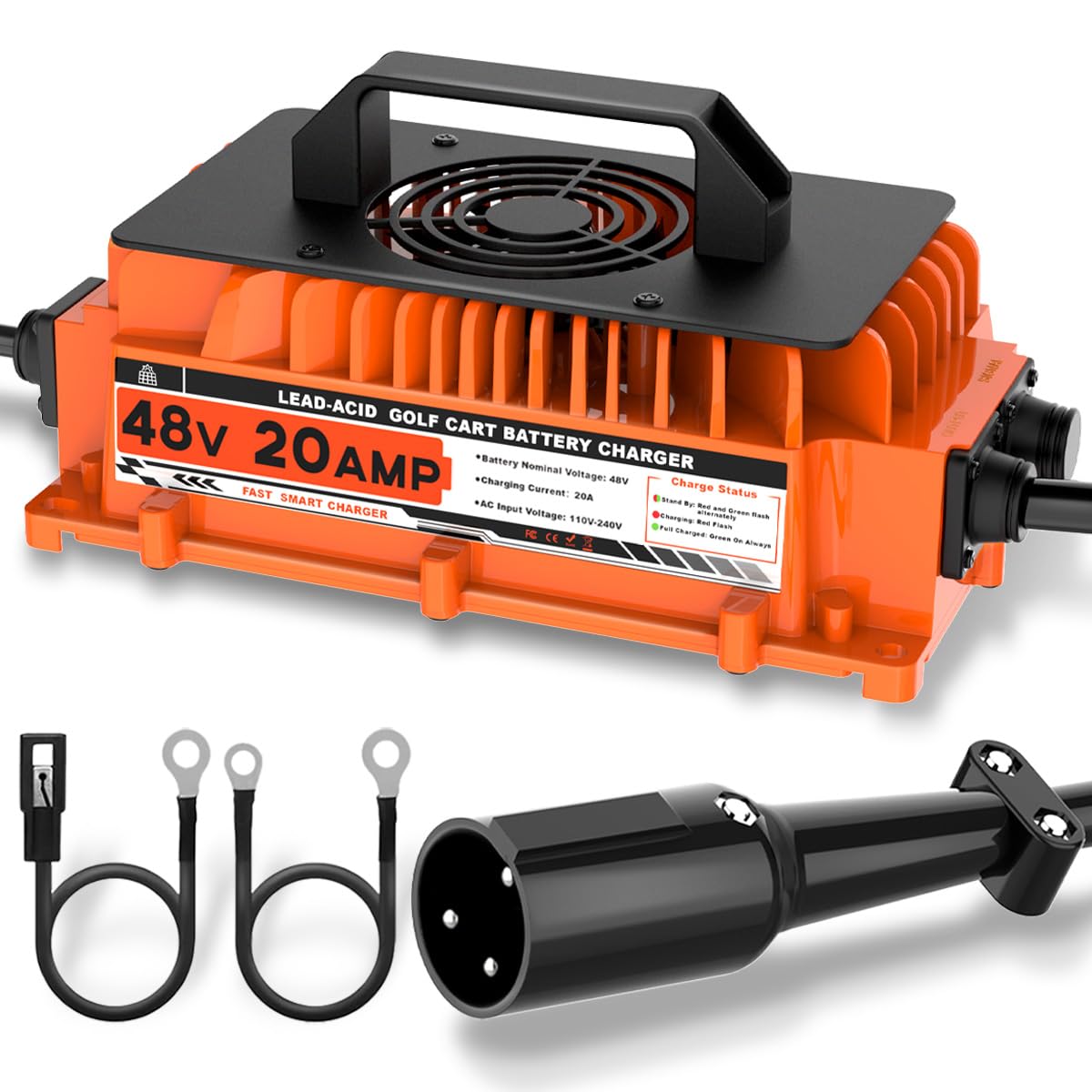 48V 20 AMP Golf Cart Battery Charger for Club Car - 1250W Lead-Acid Charger with 3-Pin Round Plug | Fast Charging for Golf Carts, Electric Vehicles & Outdoor Power Equipment